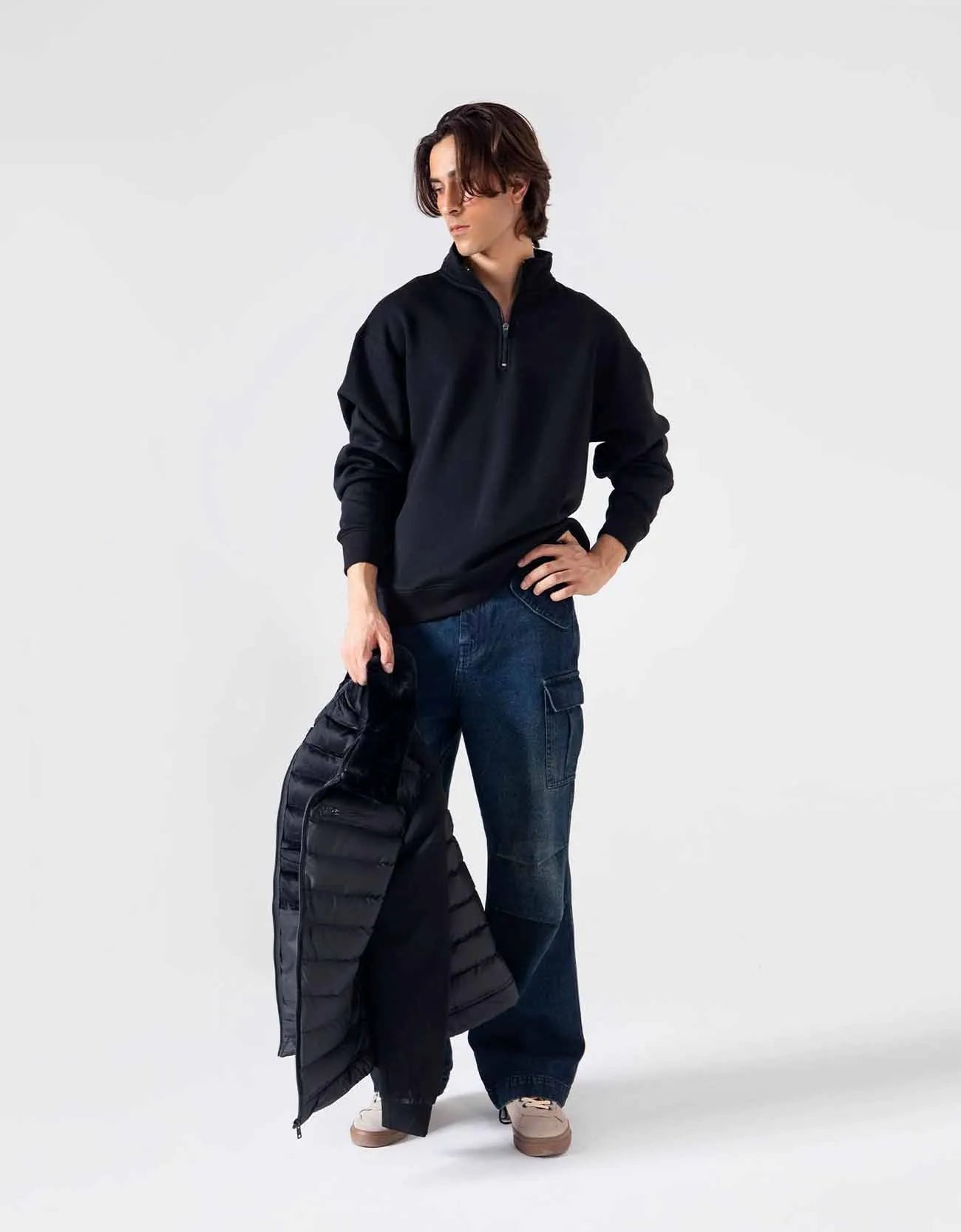 STRIPED FAUX LEATHER ZIPPER JACKET