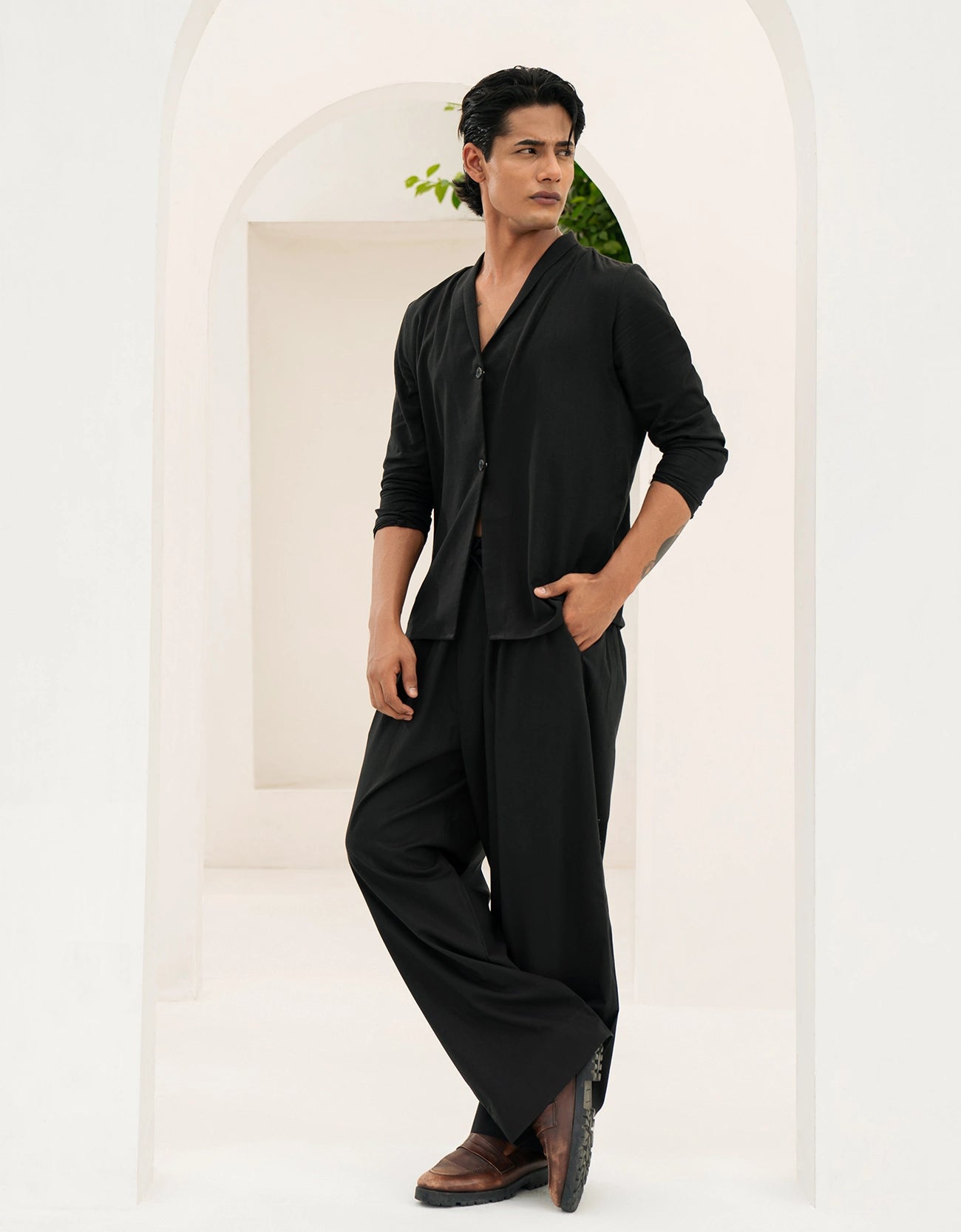 CROSS BODY LINEN SHIRT