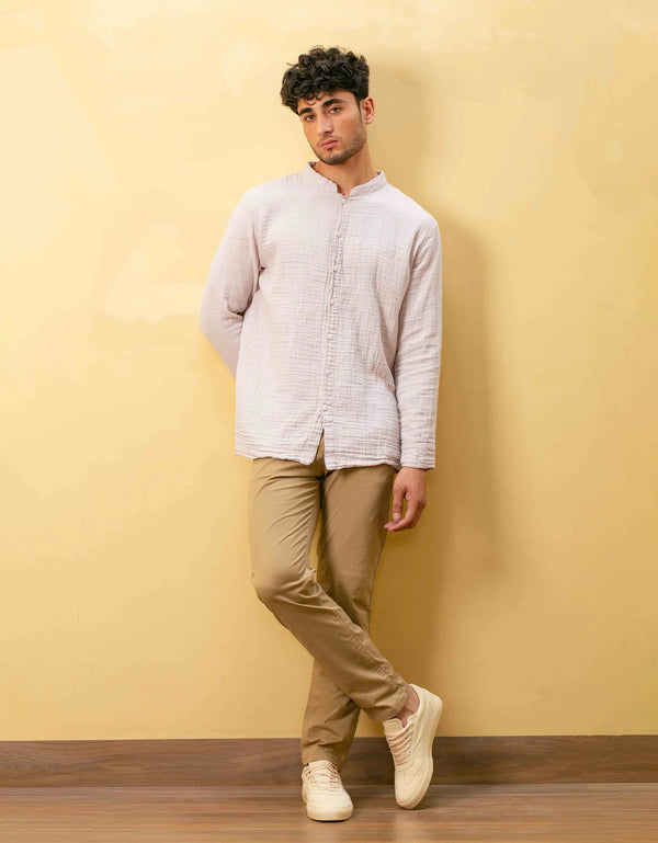 MUSLIN MANDARIN COLLAR SHIRT