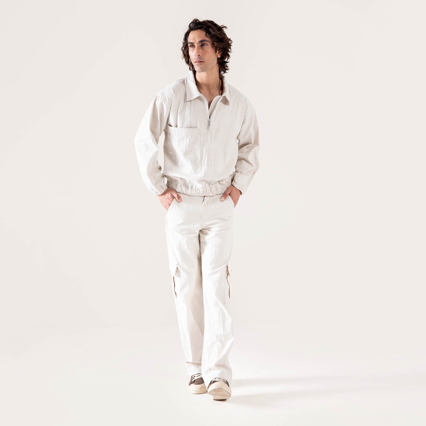 CANVAS POLO QUARTER ZIP SWEATSHIRT
