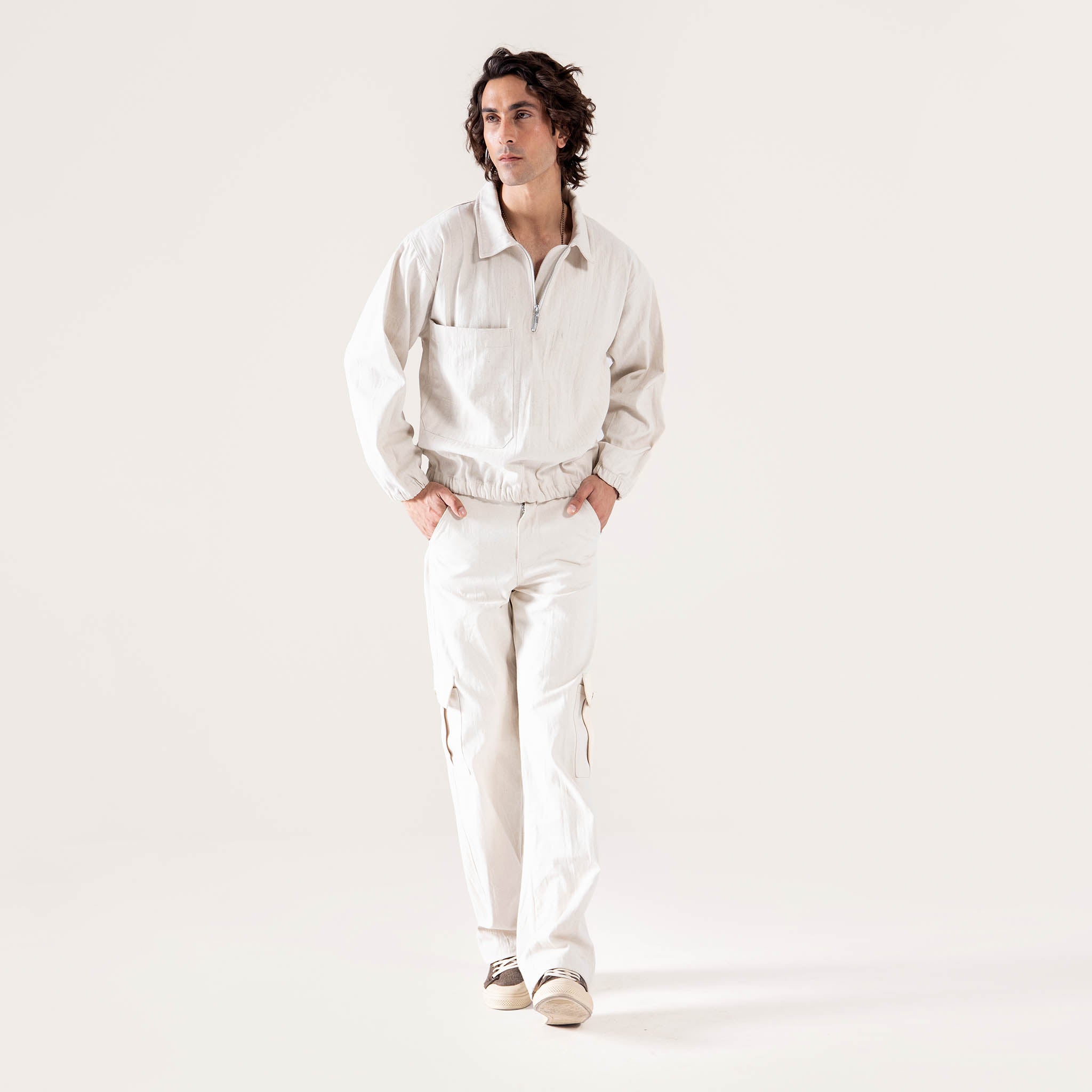 CANVAS POLO QUARTER ZIP SWEATSHIRT