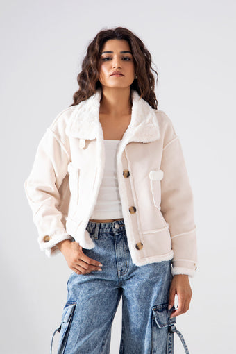 FAUX SUEDE BOXY BIKER JACKET