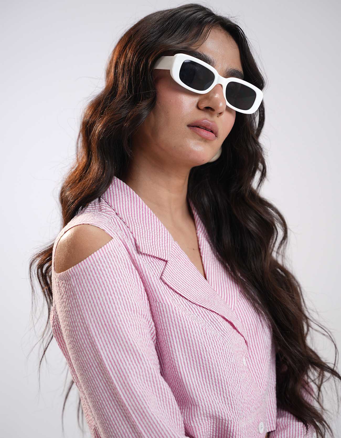 TEXTURED STRIPED CROPPED BLAZER