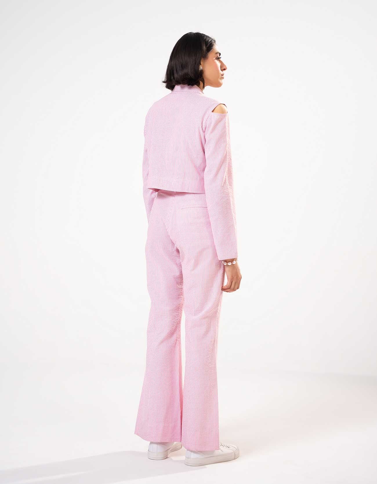 TEXTURED STRIPED CROPPED BLAZER