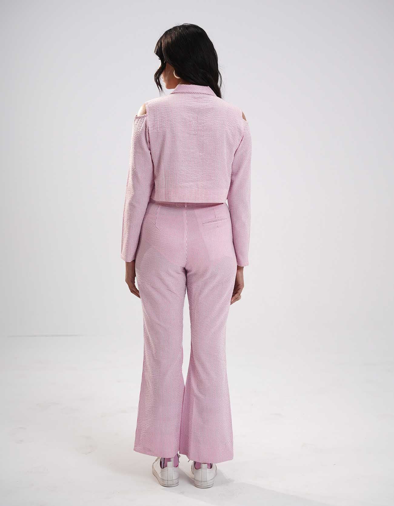 TEXTURED STRIPED CROPPED BLAZER