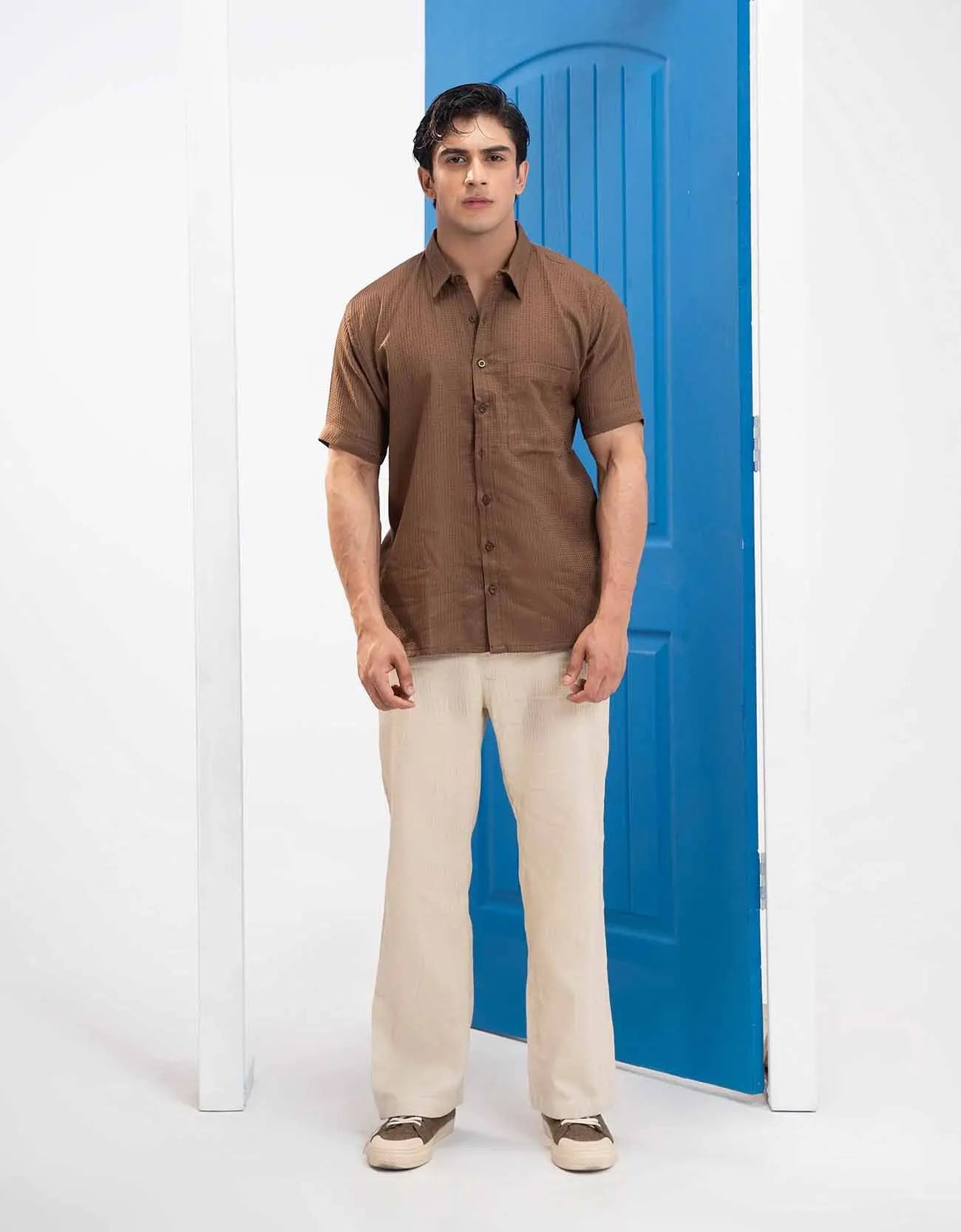 WAFFLE TEXTURED BUTTON DOWN SHIRT