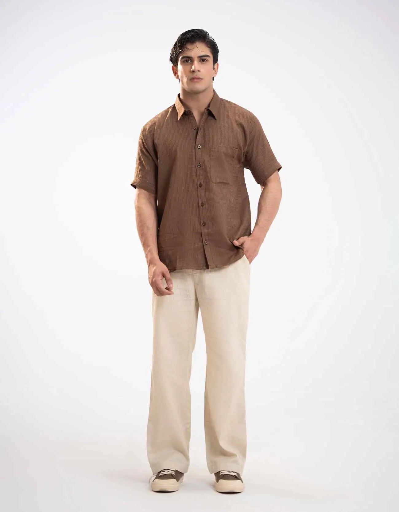 WAFFLE TEXTURED BUTTON DOWN SHIRT