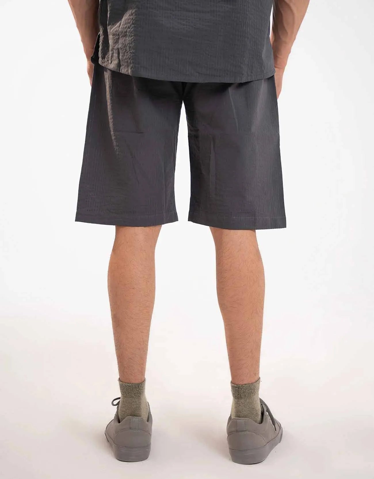 TEXTURED STRIPED-COTTON SHORTS