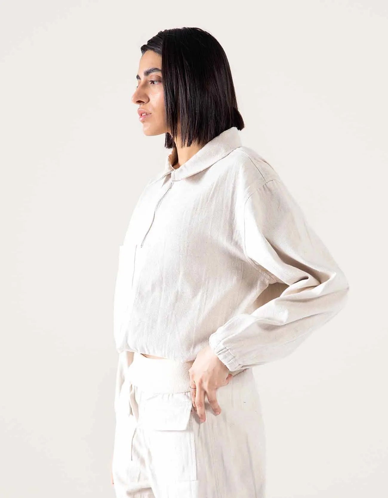 CANVAS POLO QUARTER ZIP SWEATSHIRT