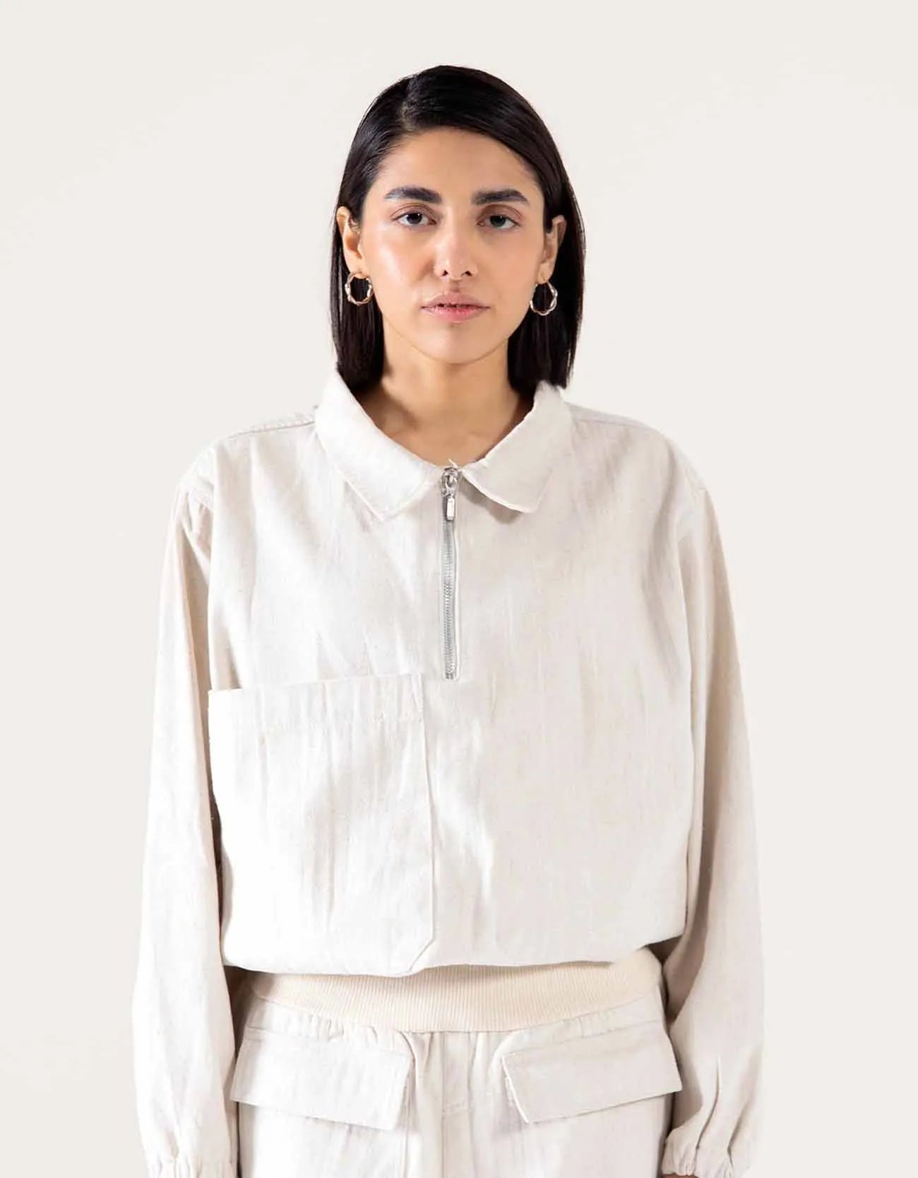 CANVAS POLO QUARTER ZIP SWEATSHIRT