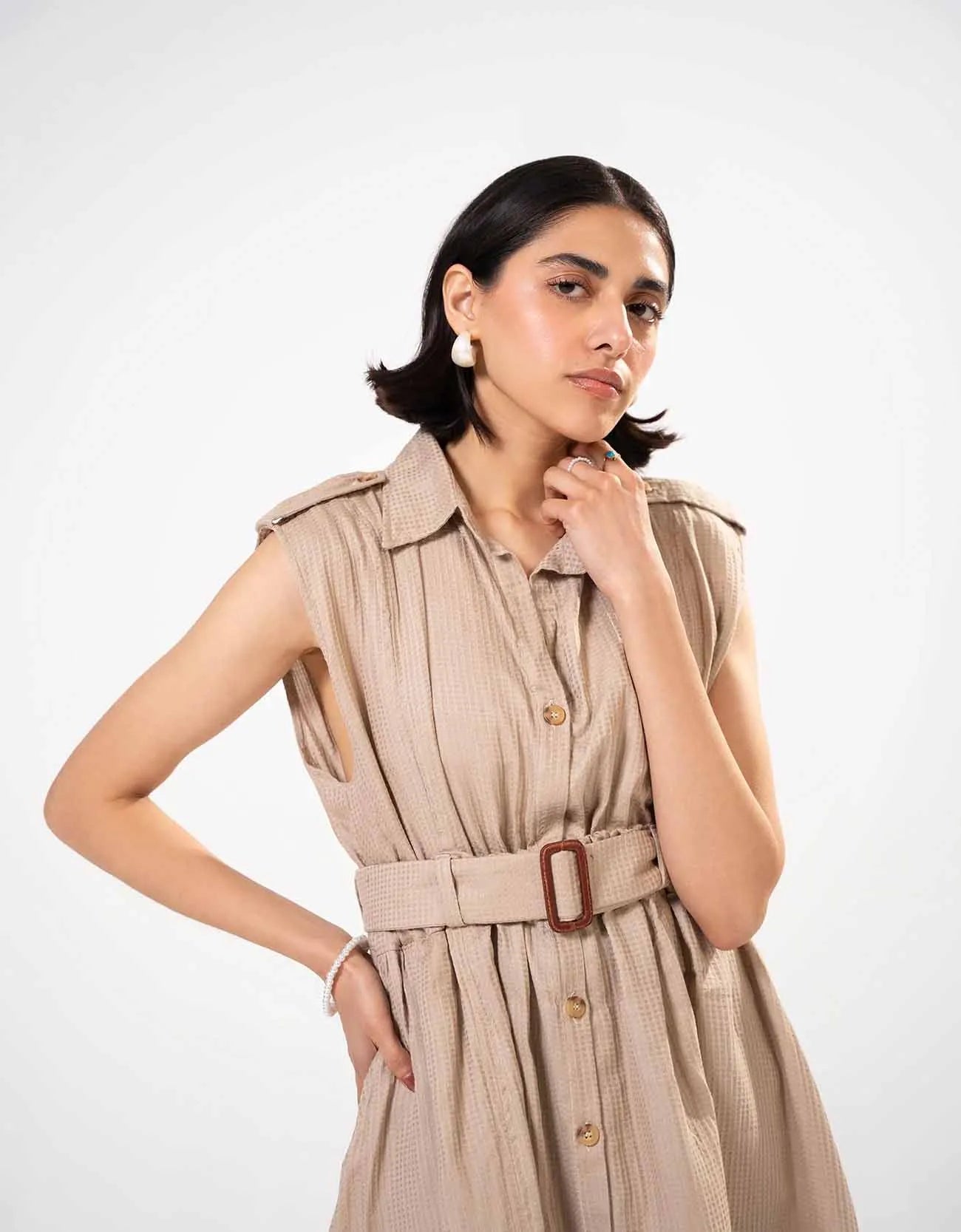 TEXTURED BUTTON DOWN DRESS