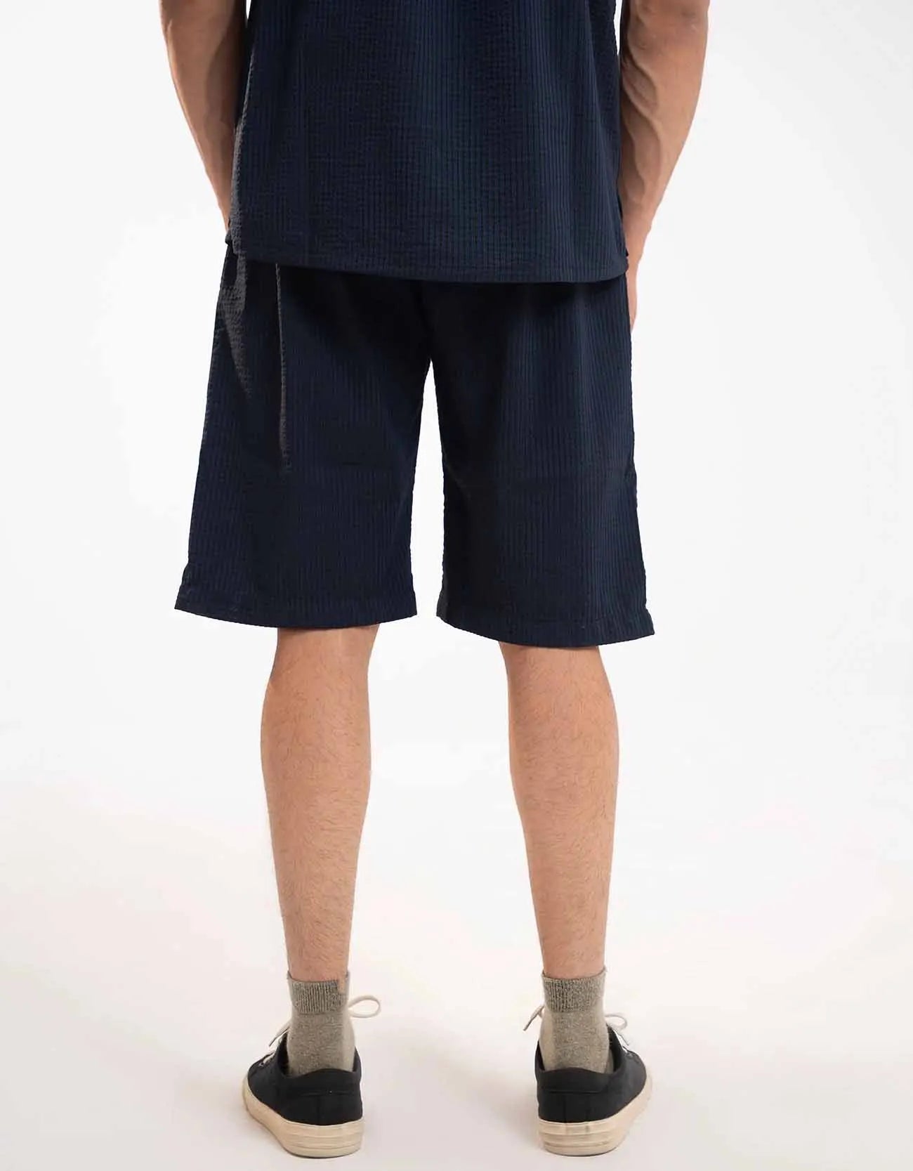 TEXTURED STRIPED-COTTON SHORTS