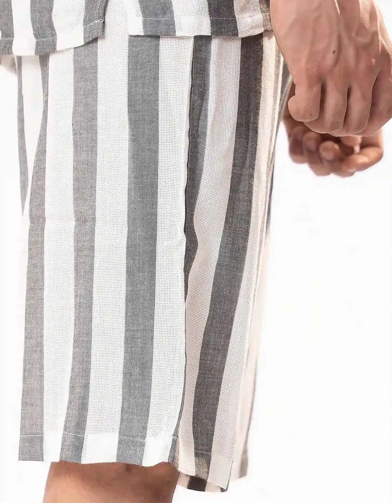TEXTURED STRIPED-COTTON SHORTS