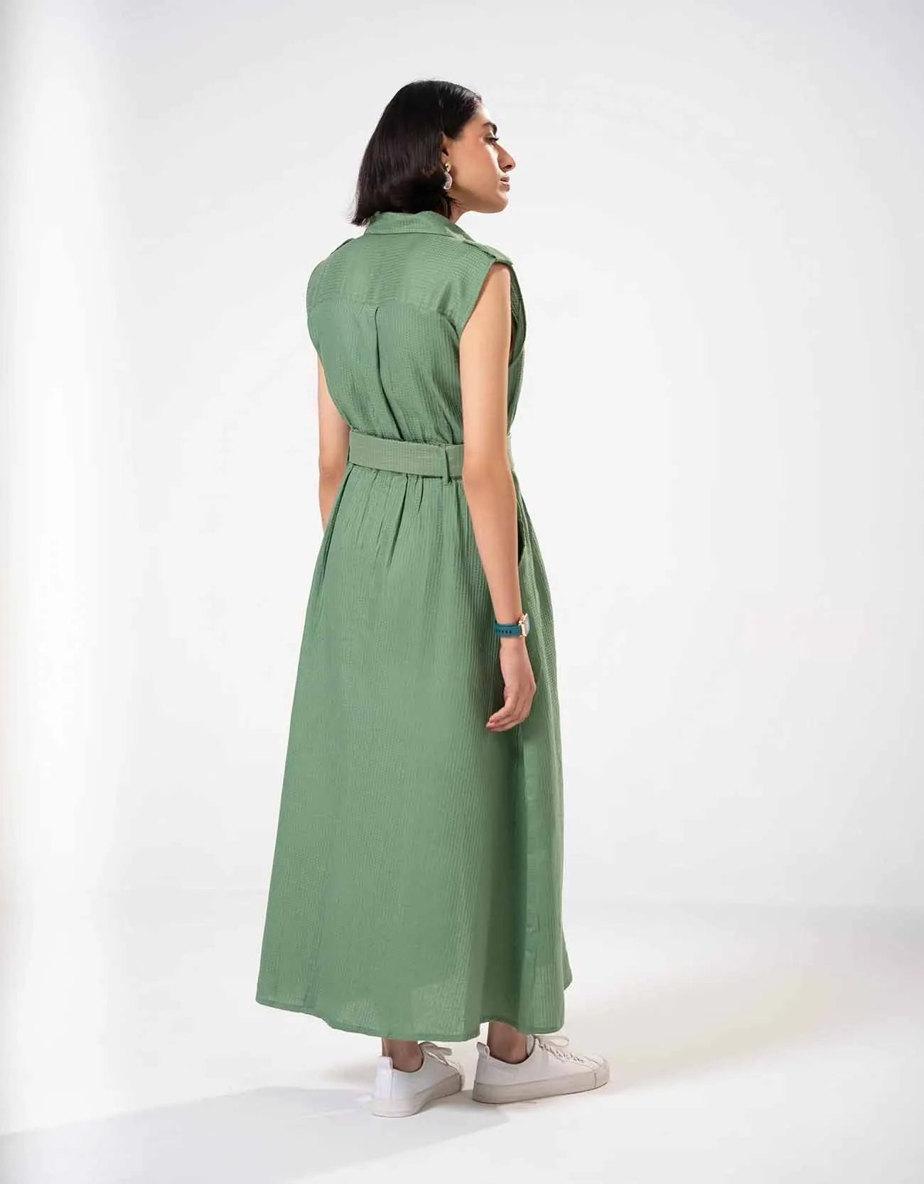 TEXTURED BUTTON DOWN DRESS