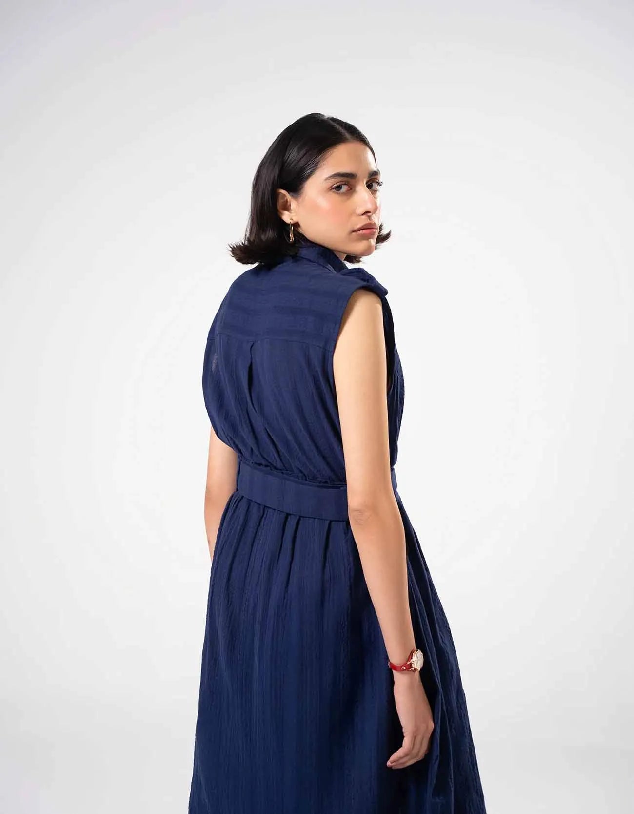 TEXTURED BUTTON DOWN DRESS