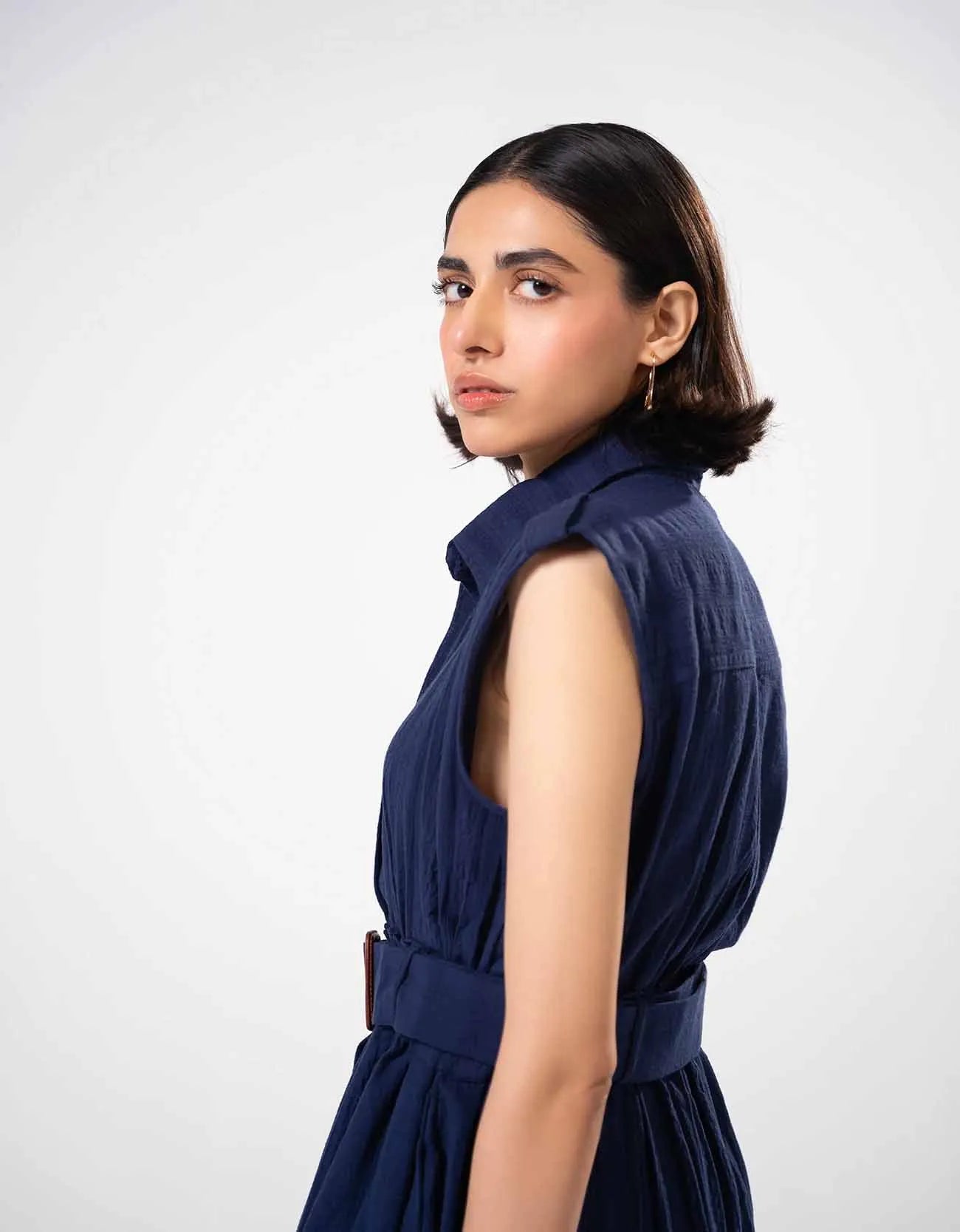 TEXTURED BUTTON DOWN DRESS