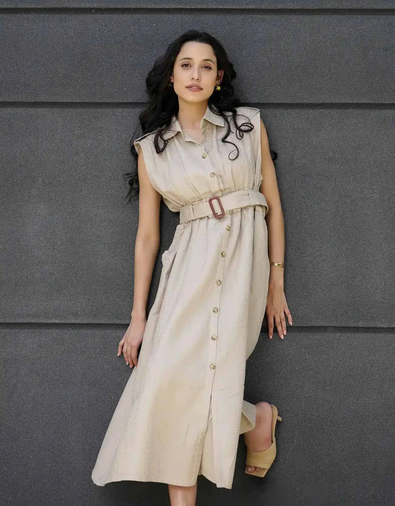 TEXTURED BUTTON DOWN DRESS