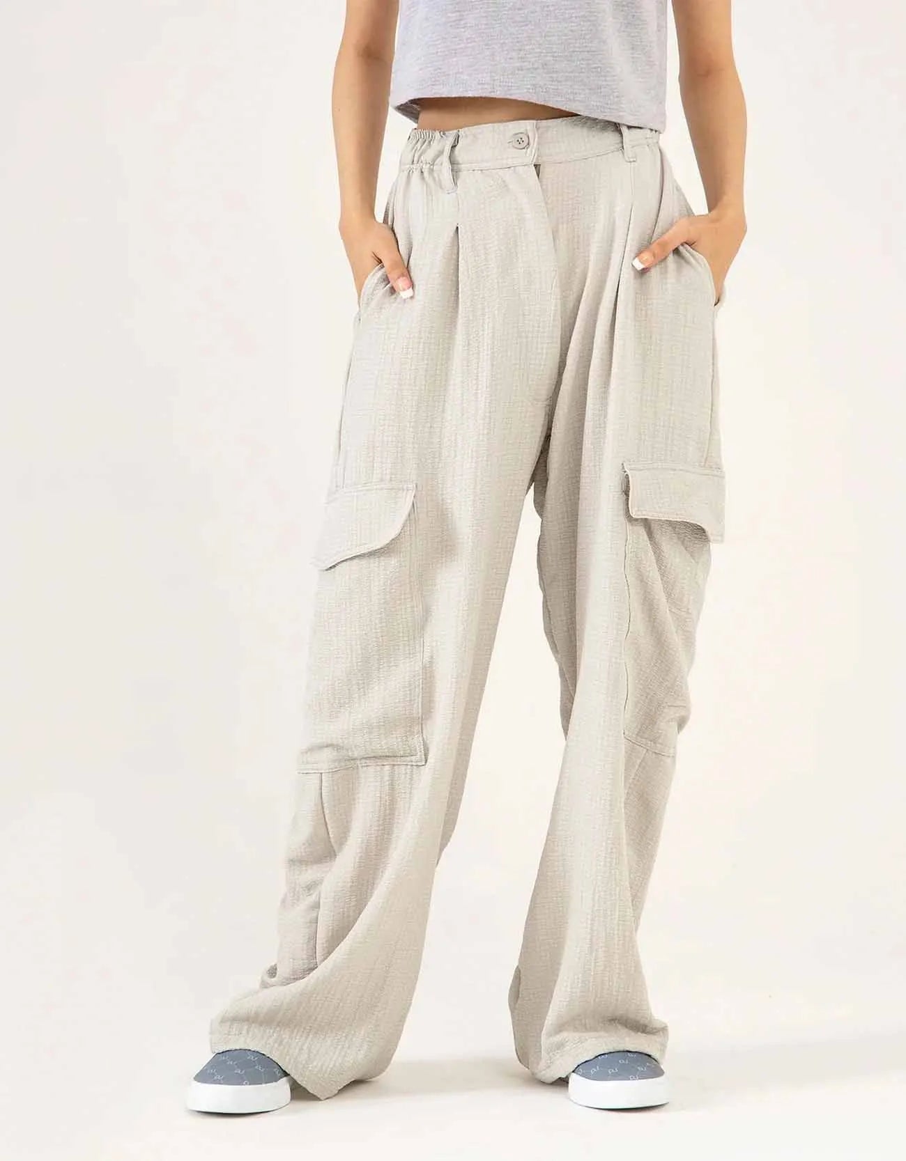 TEXTURED CARGO WIDELEG PANTS