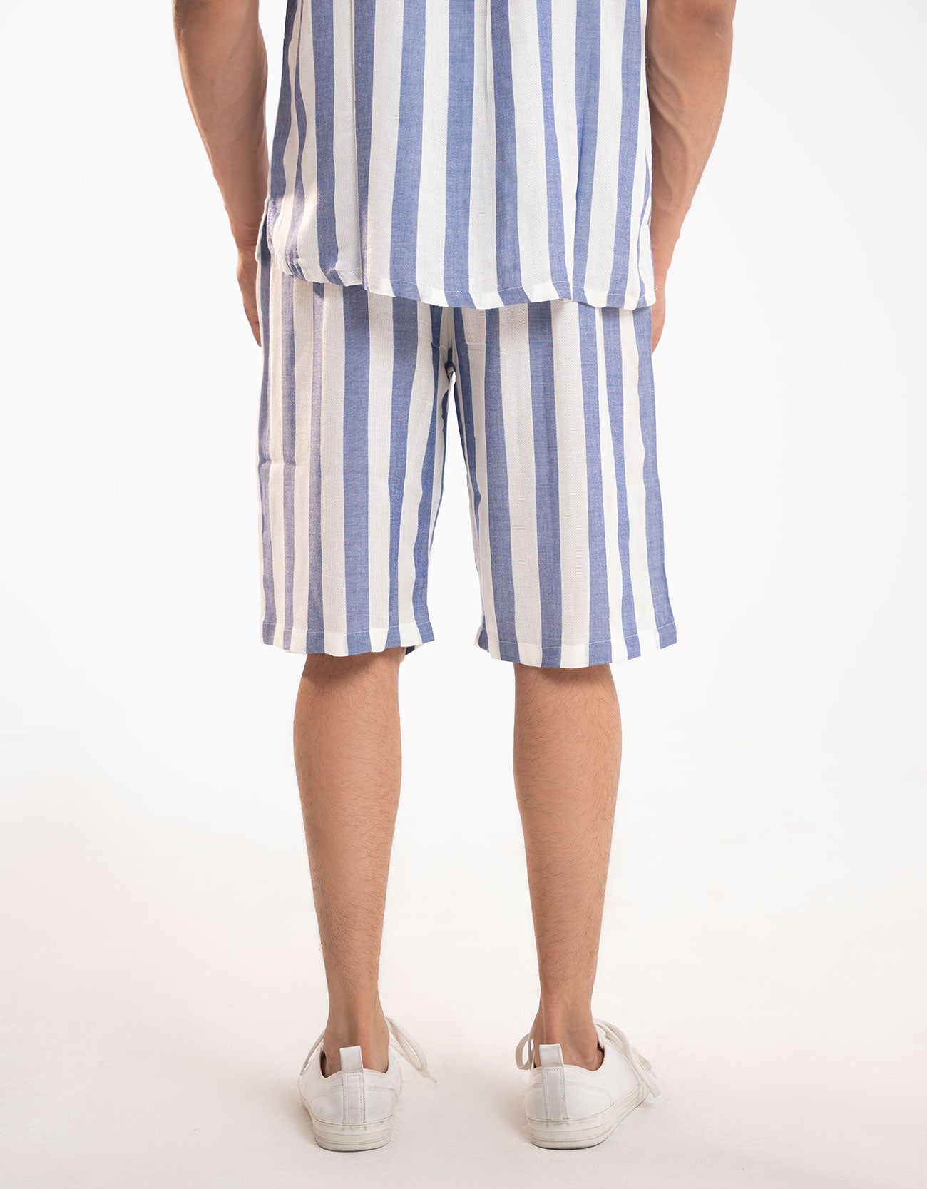 TEXTURED STRIPED-COTTON SHORTS
