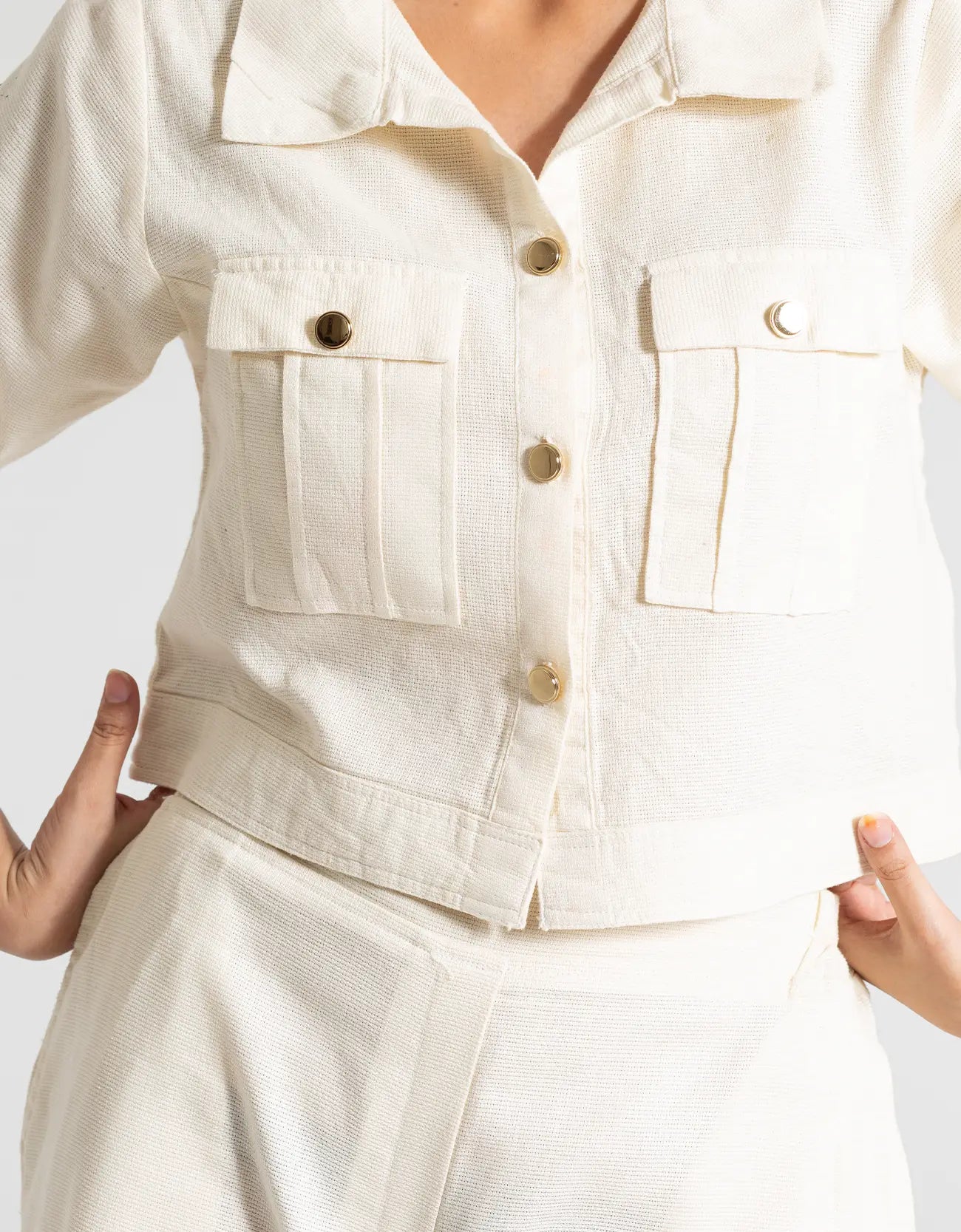 JACQUARD CROPPED SHIRT WITH FLAP POCKETS