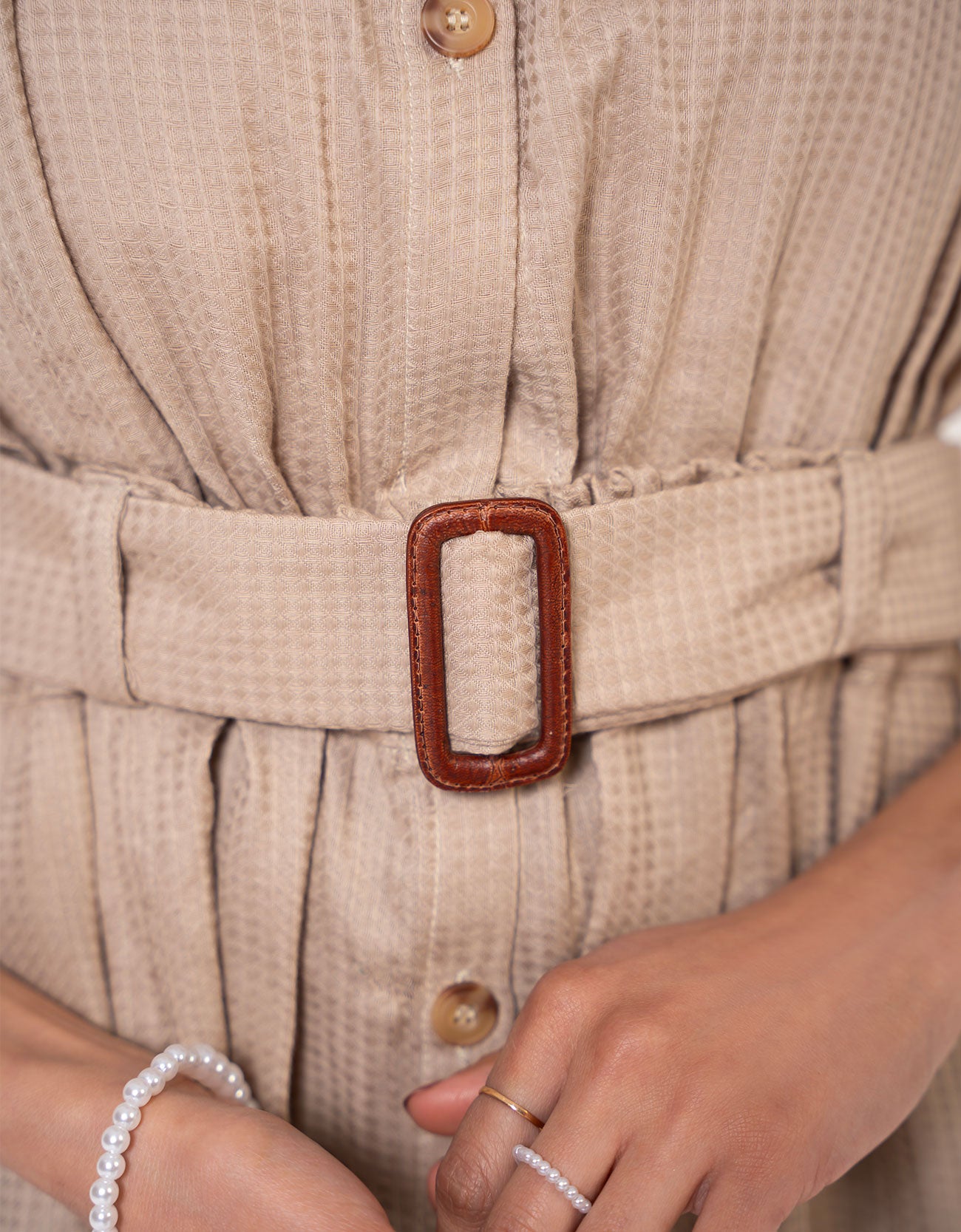 TEXTURED BUTTON DOWN DRESS