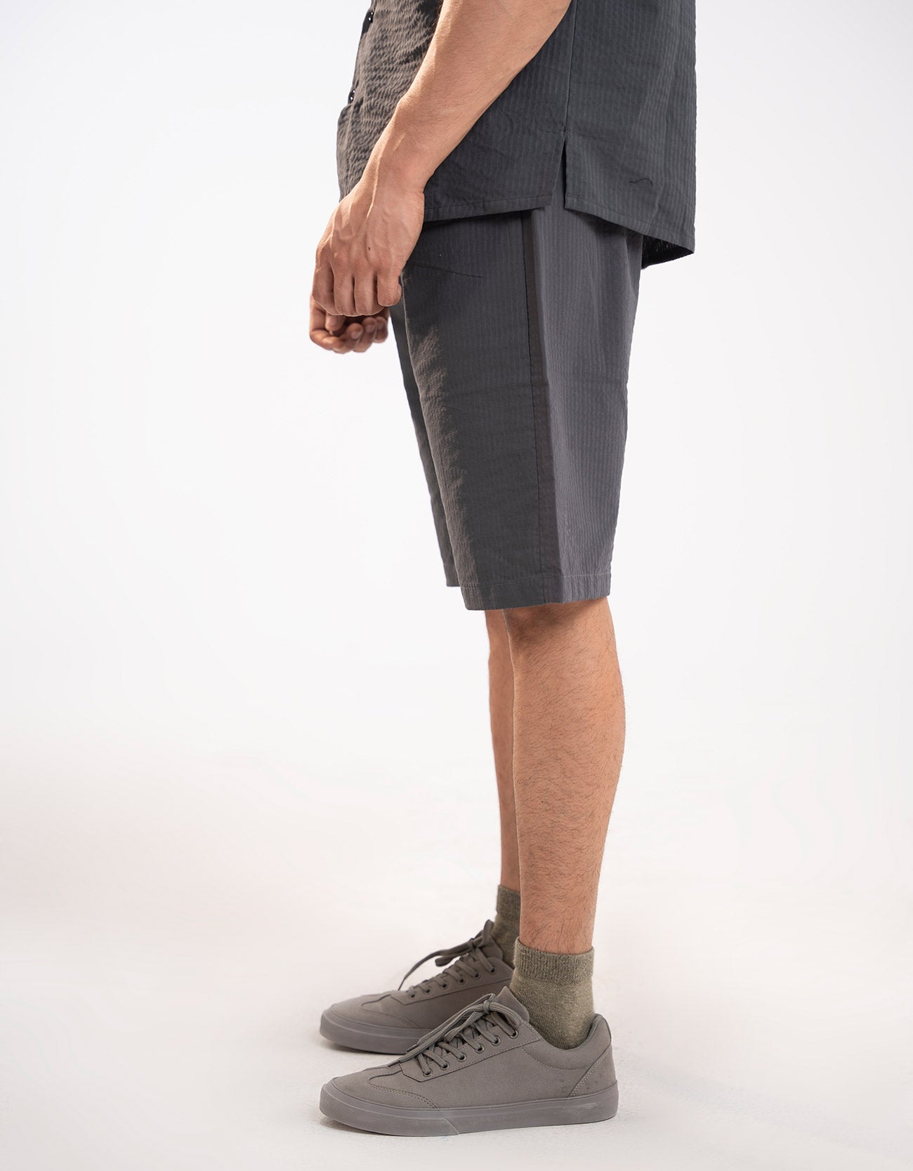 TEXTURED STRIPED-COTTON SHORTS