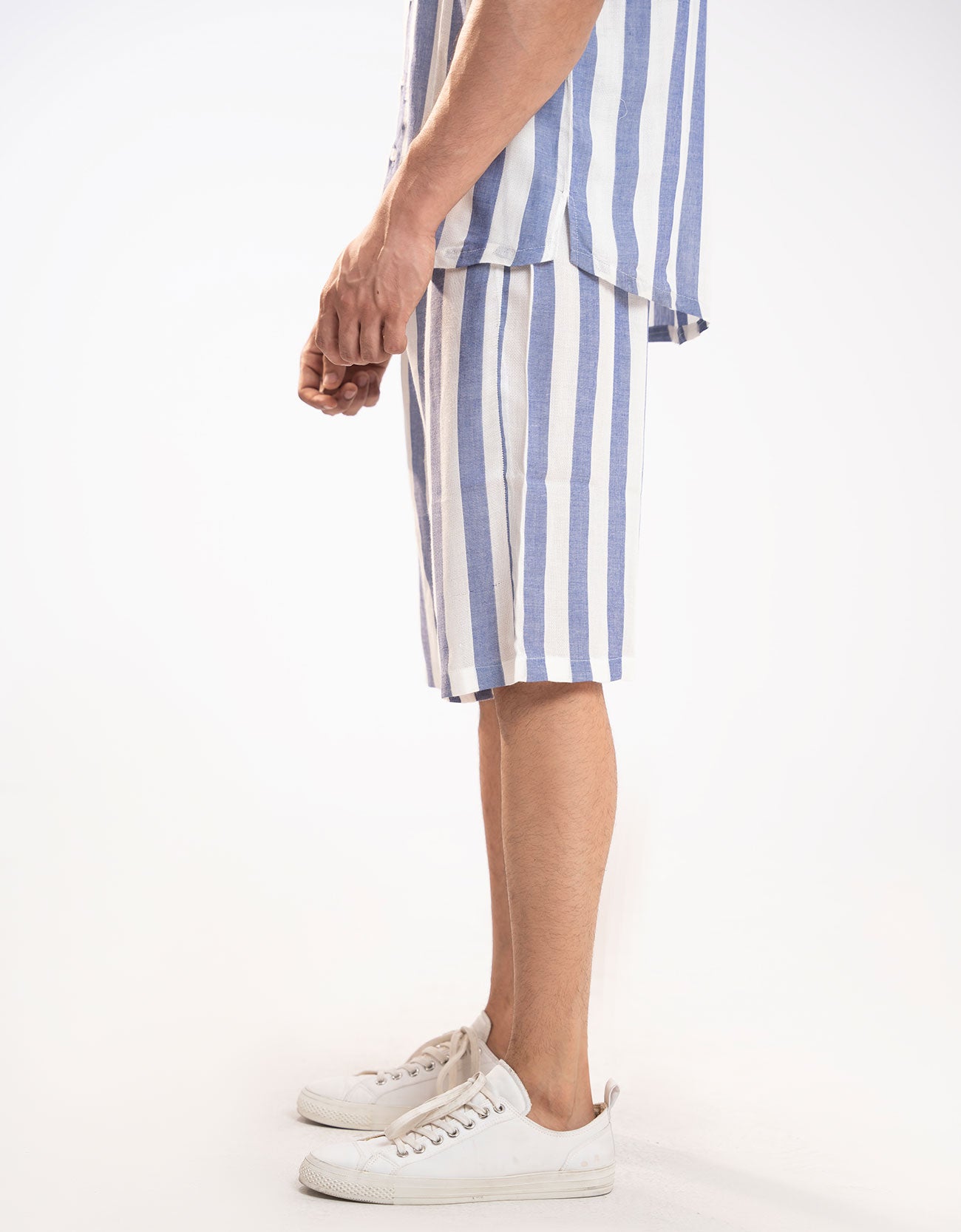 TEXTURED STRIPED-COTTON SHORTS