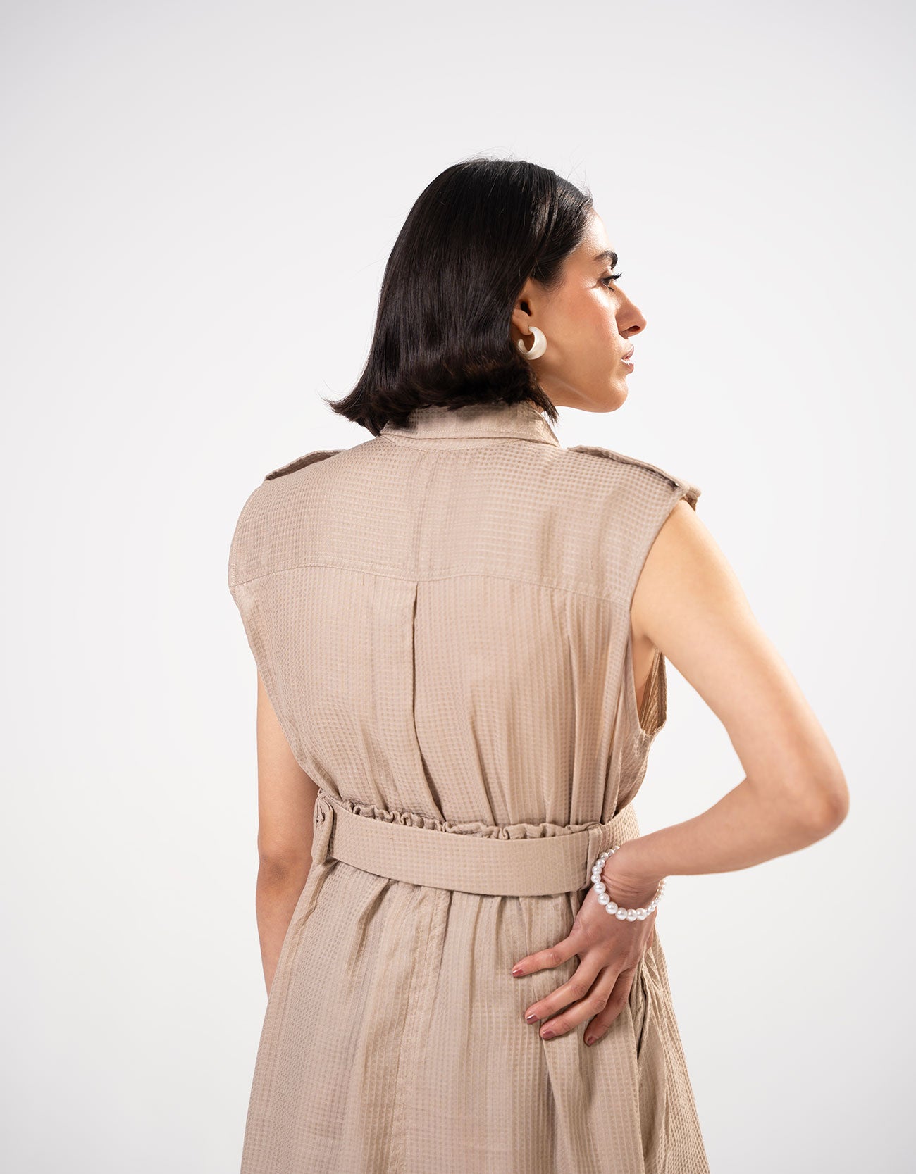 TEXTURED BUTTON DOWN DRESS