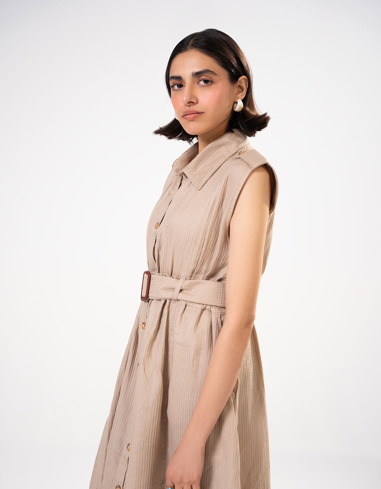 TEXTURED BUTTON DOWN DRESS