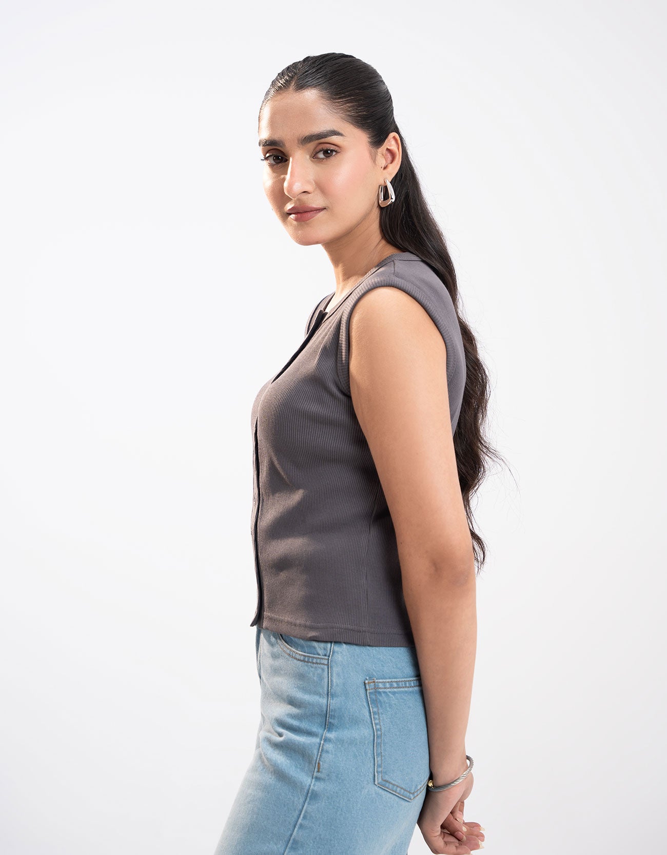 RIBBED BUTTON UP TANK TOP