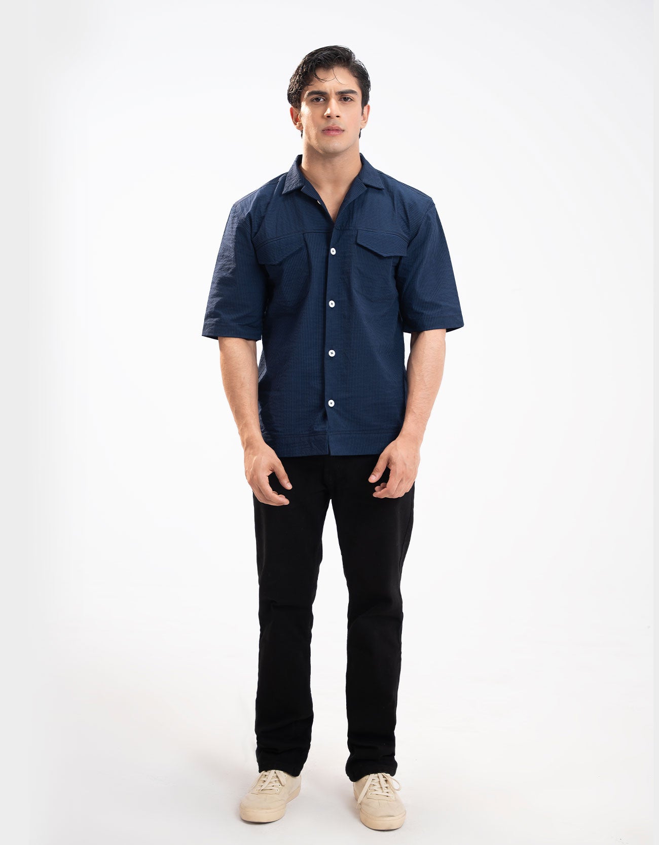 STRIP PATTERN SEERSUCKER FLAP POCKET SHIRT