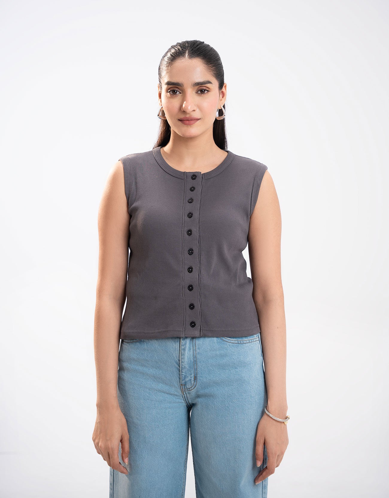 RIBBED BUTTON UP TANK TOP