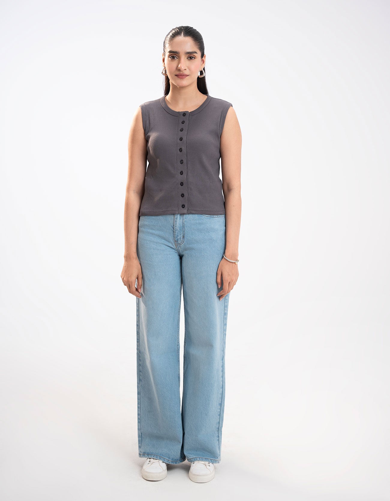 RIBBED BUTTON UP TANK TOP