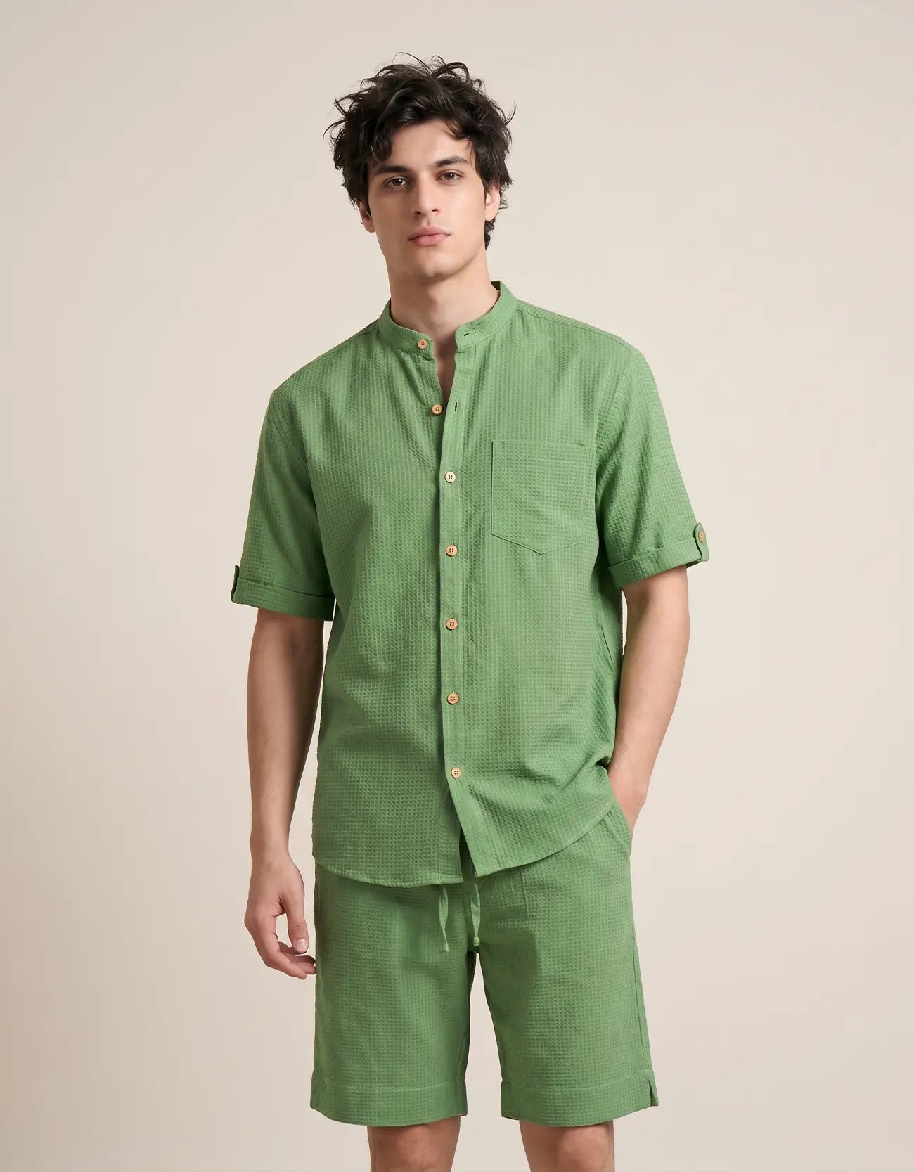 WAFFLE TEXTURED MEN'S CASUAL SHIRT