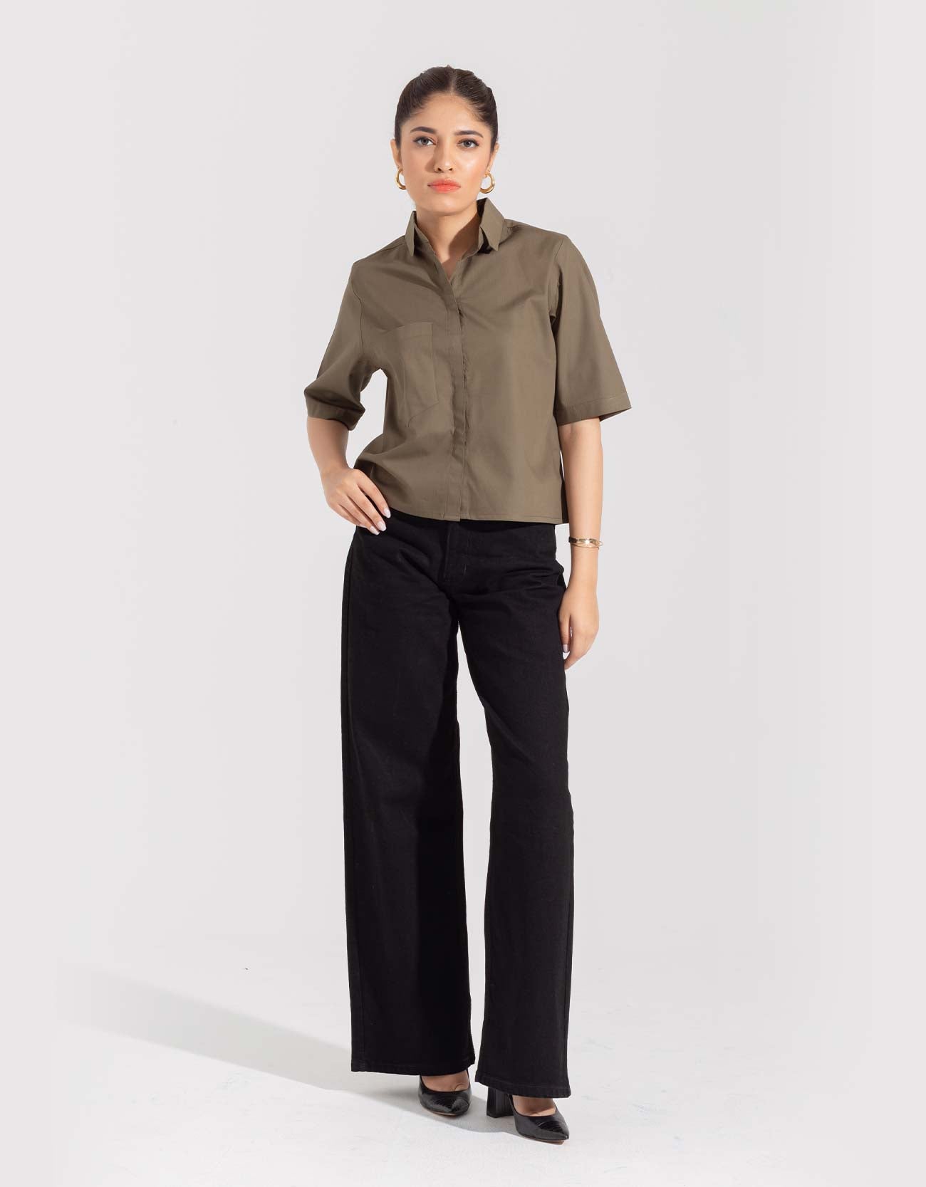 CROPPED PATCH POCKET SHIRT