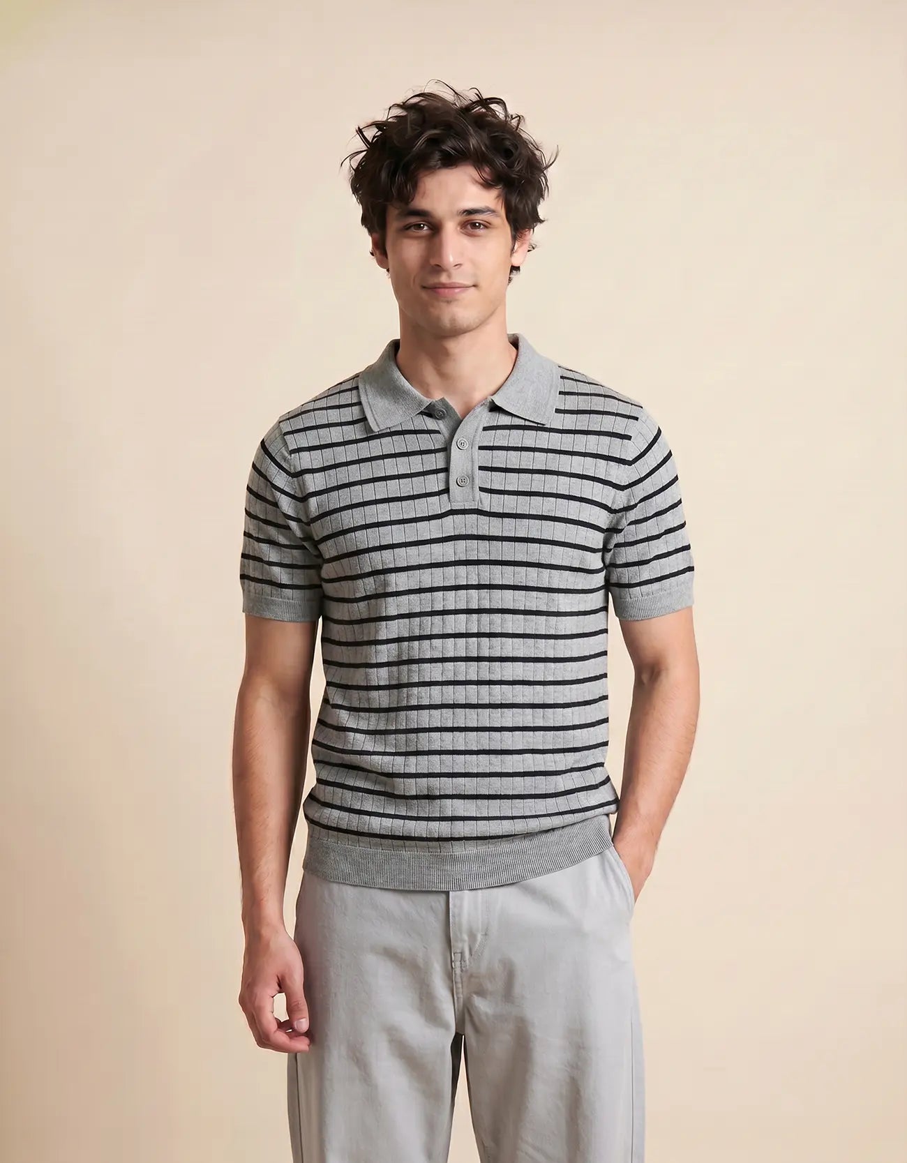 MEN'S STRIPED KNIT POLO