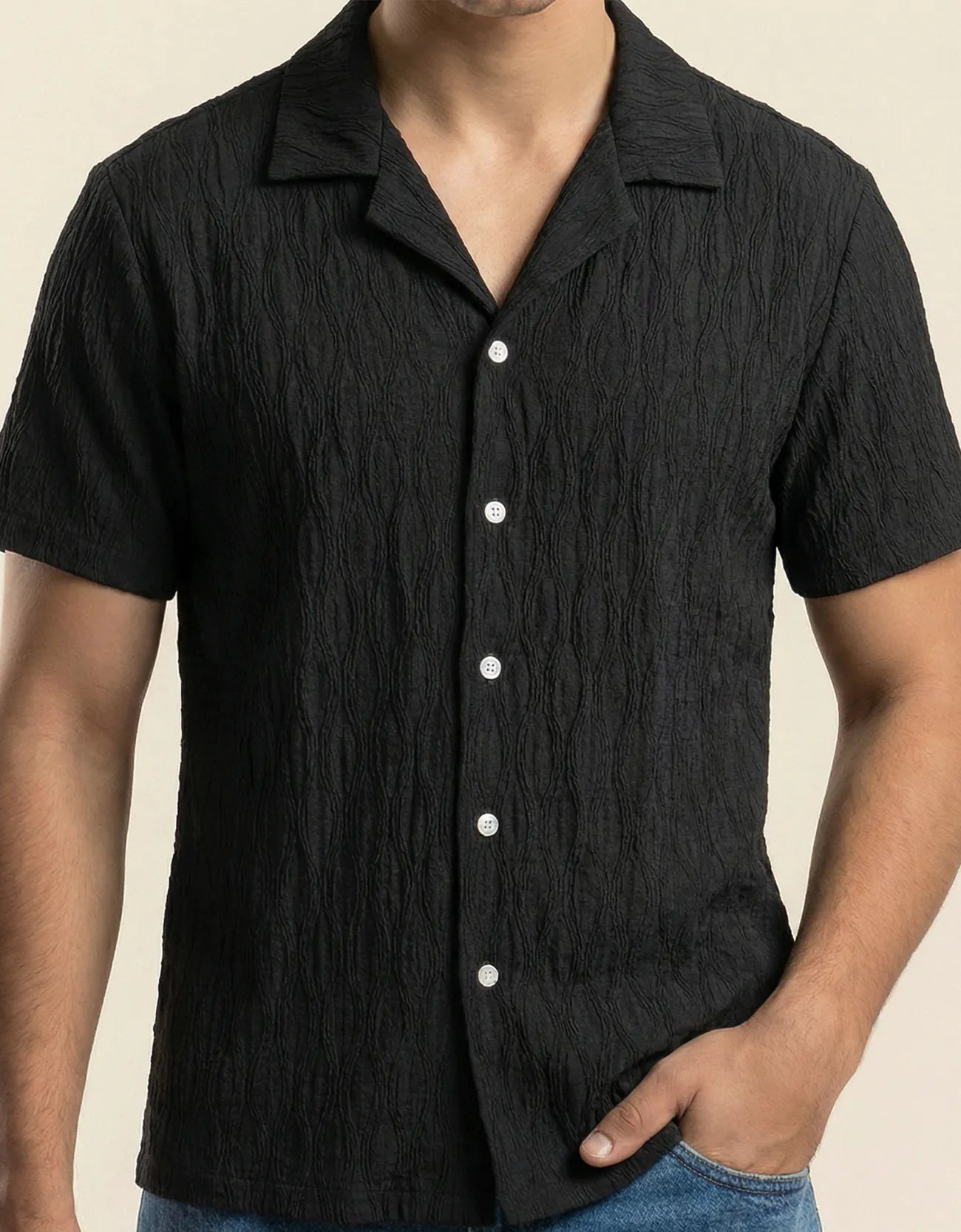MESH TEXTURED CAMP SHIRT