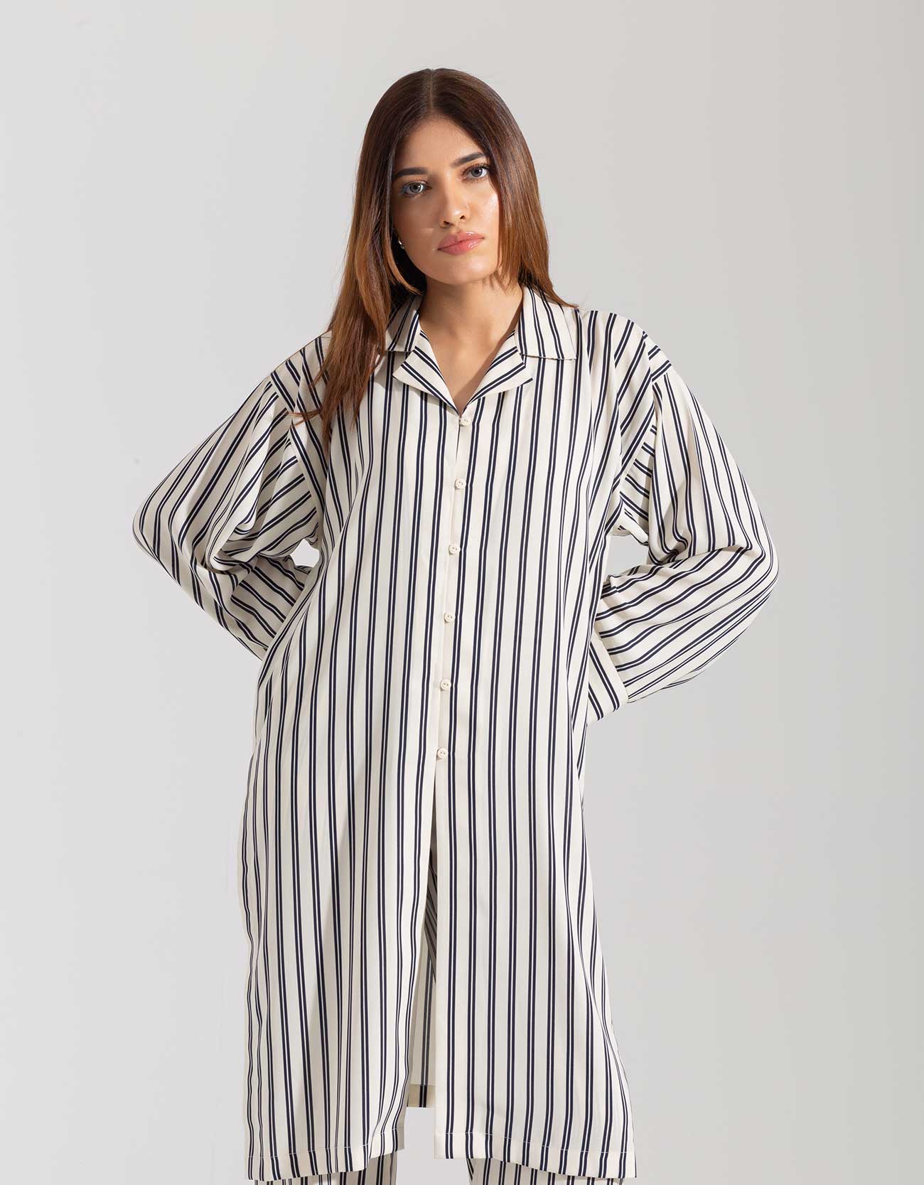 STRIPPED LONG BUTTONED SHIRT