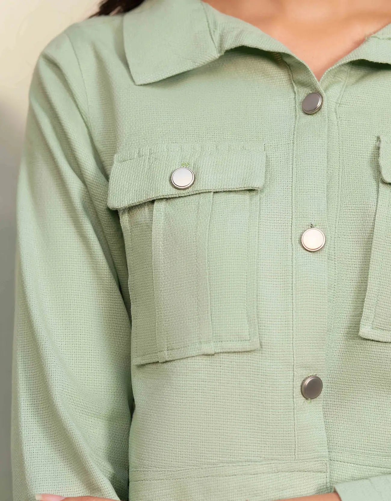 JACQUARD CROPPED SHIRT WITH FLAP POCKETS