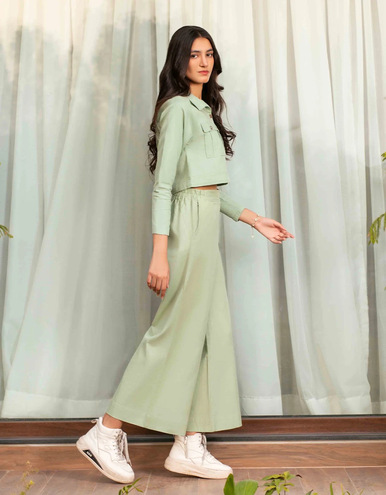 JACQUARD CROPPED SHIRT WITH FLAP POCKETS