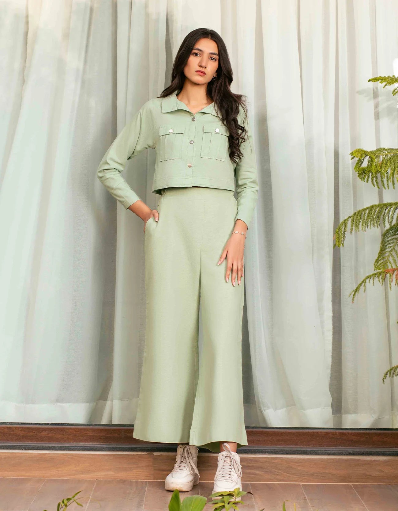 JACQUARD CROPPED SHIRT WITH FLAP POCKETS