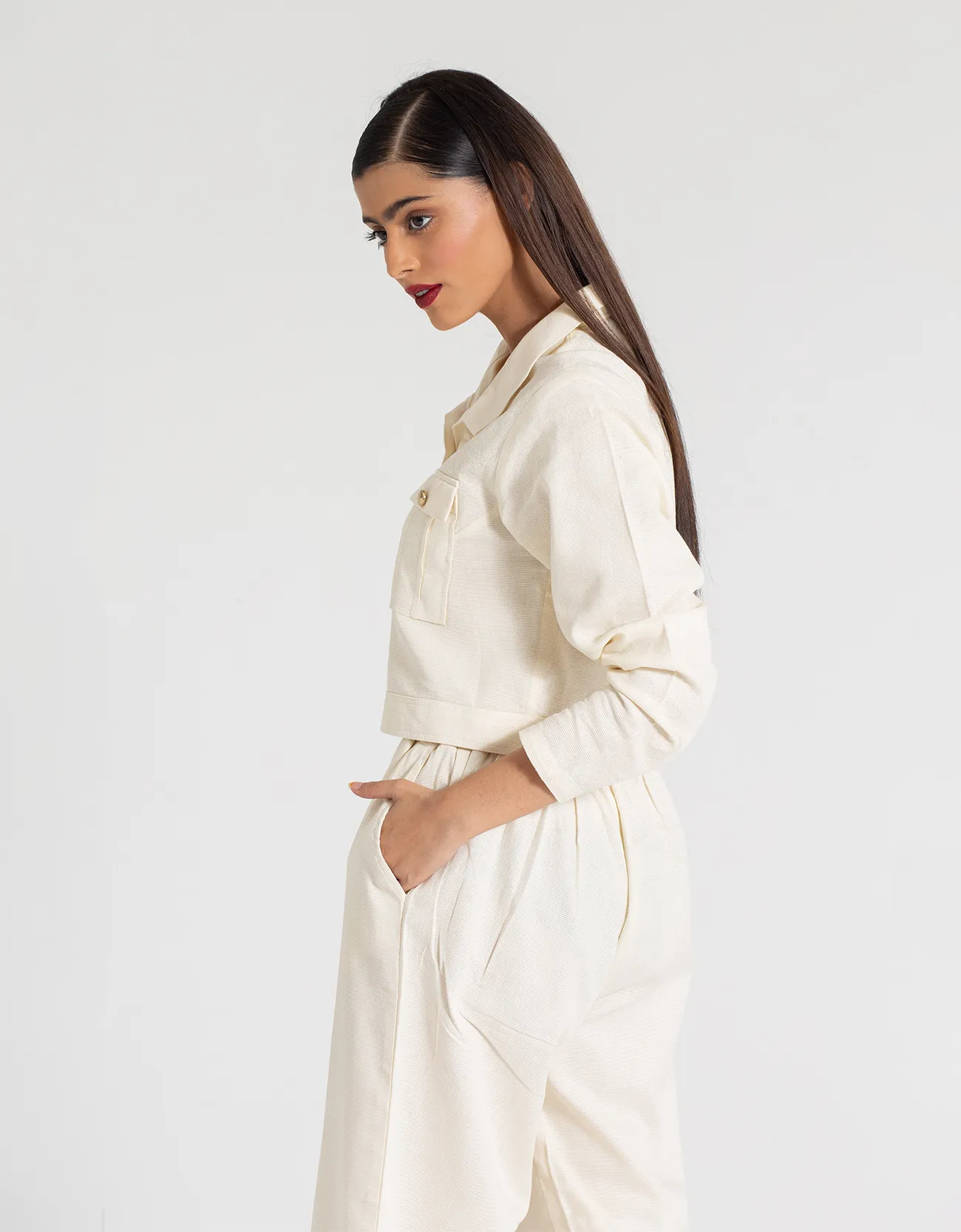 JACQUARD CROPPED SHIRT WITH FLAP POCKETS