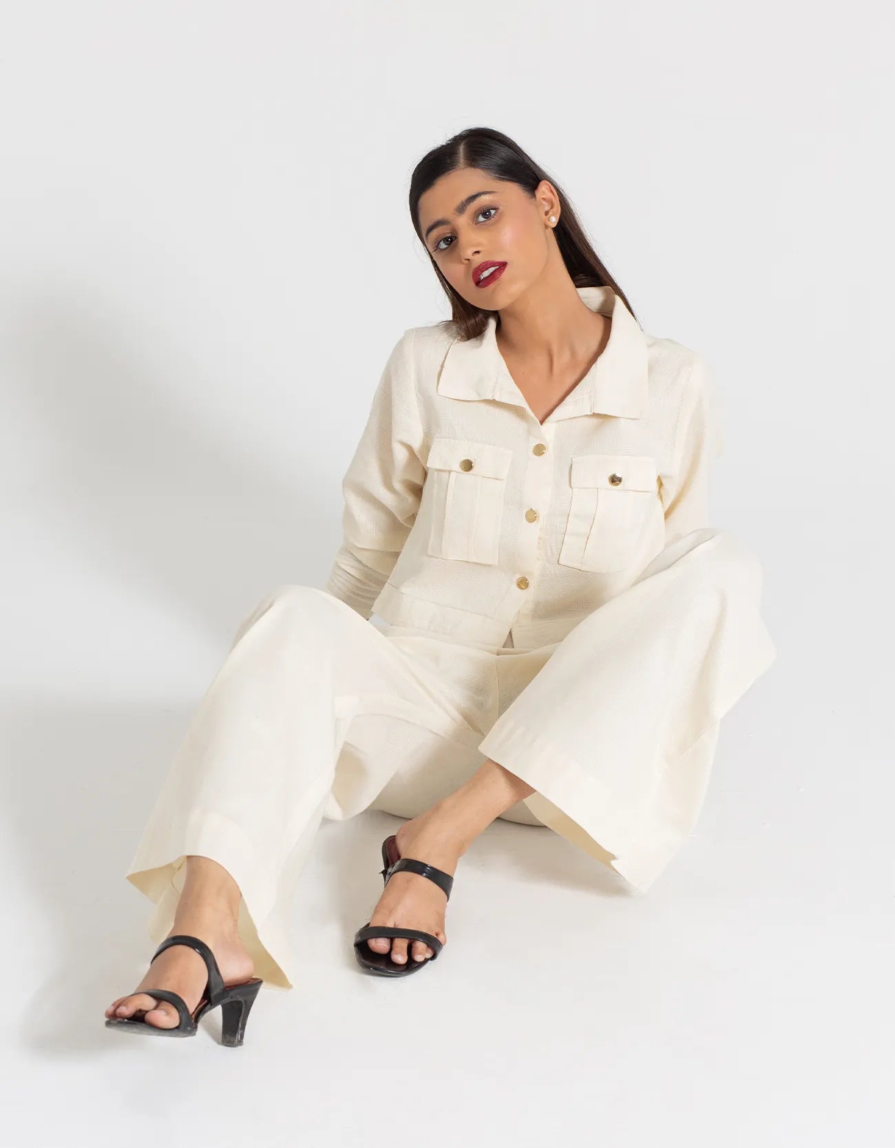 JACQUARD CROPPED SHIRT WITH FLAP POCKETS