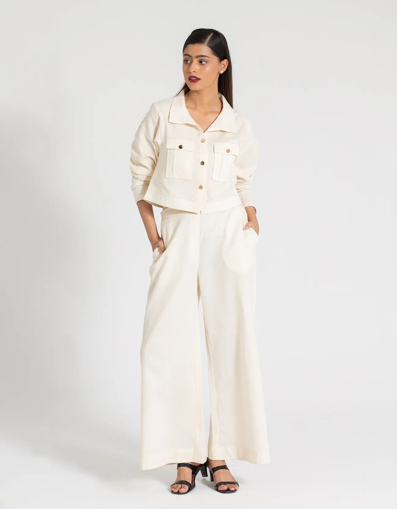 JACQUARD CROPPED SHIRT WITH FLAP POCKETS