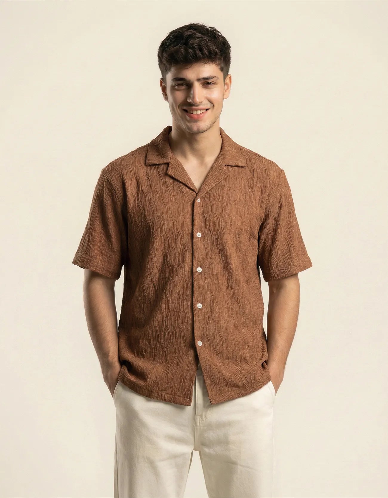 MESH TEXTURED CAMP SHIRT