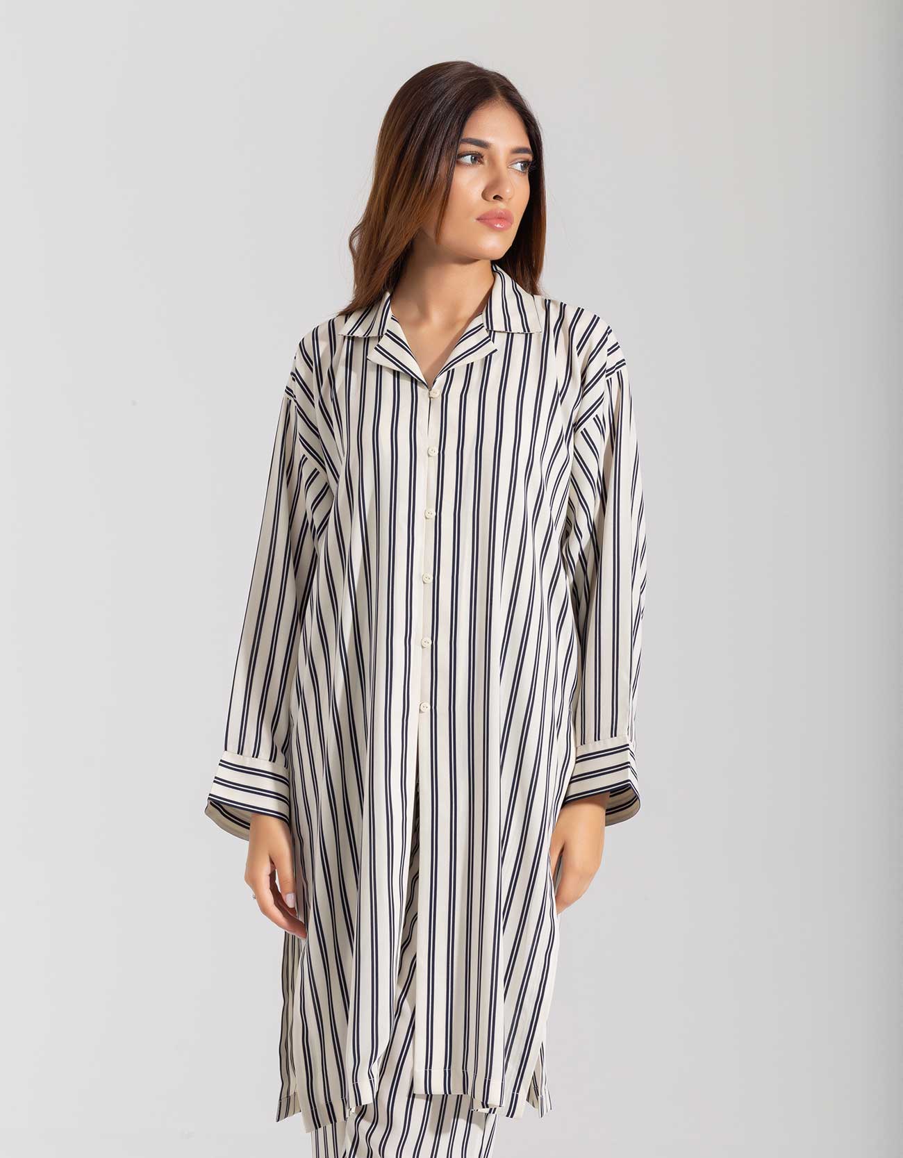 STRIPPED LONG BUTTONED SHIRT