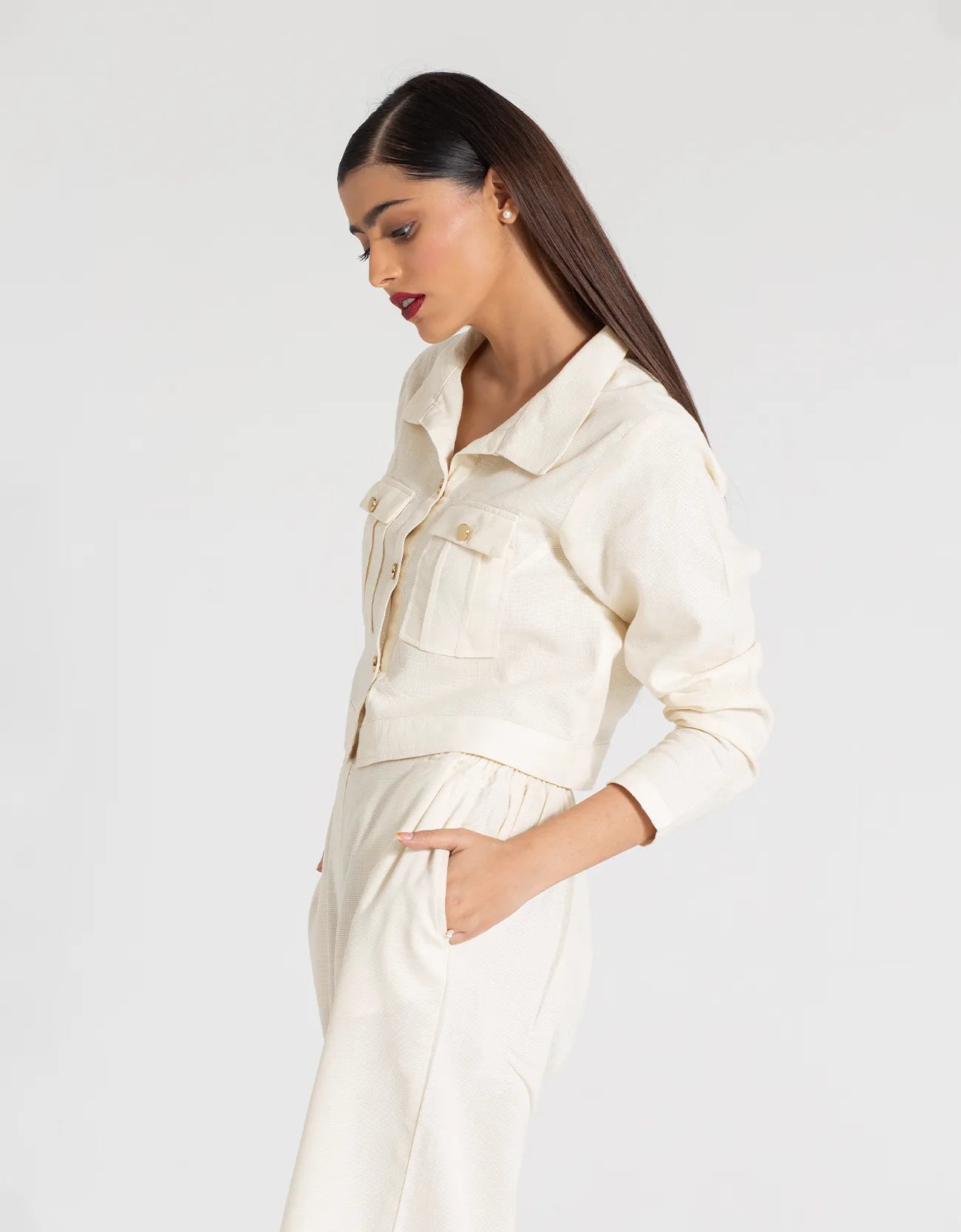 JACQUARD CROPPED SHIRT WITH FLAP POCKETS