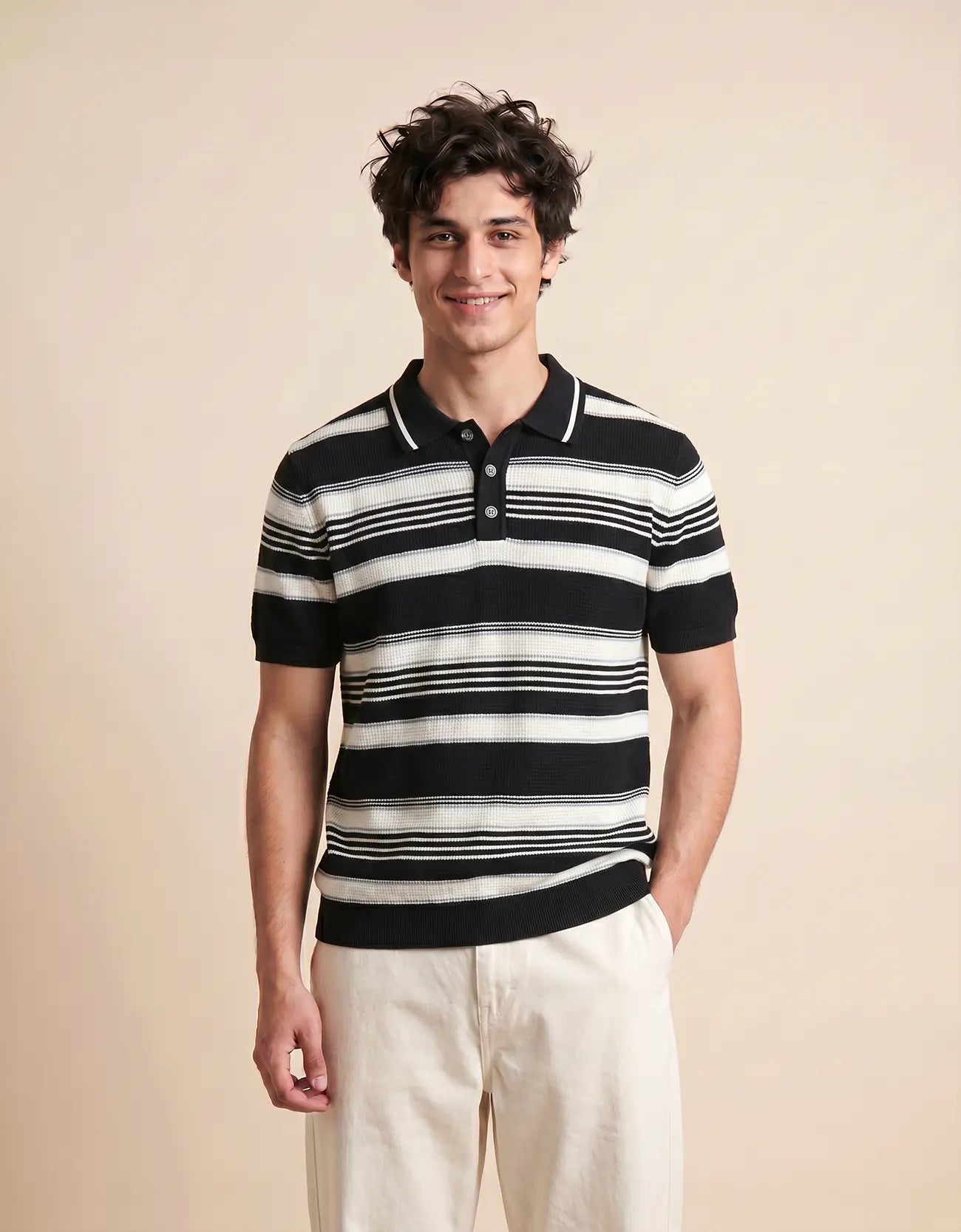 MEN'S STRIPED KNIT POLO