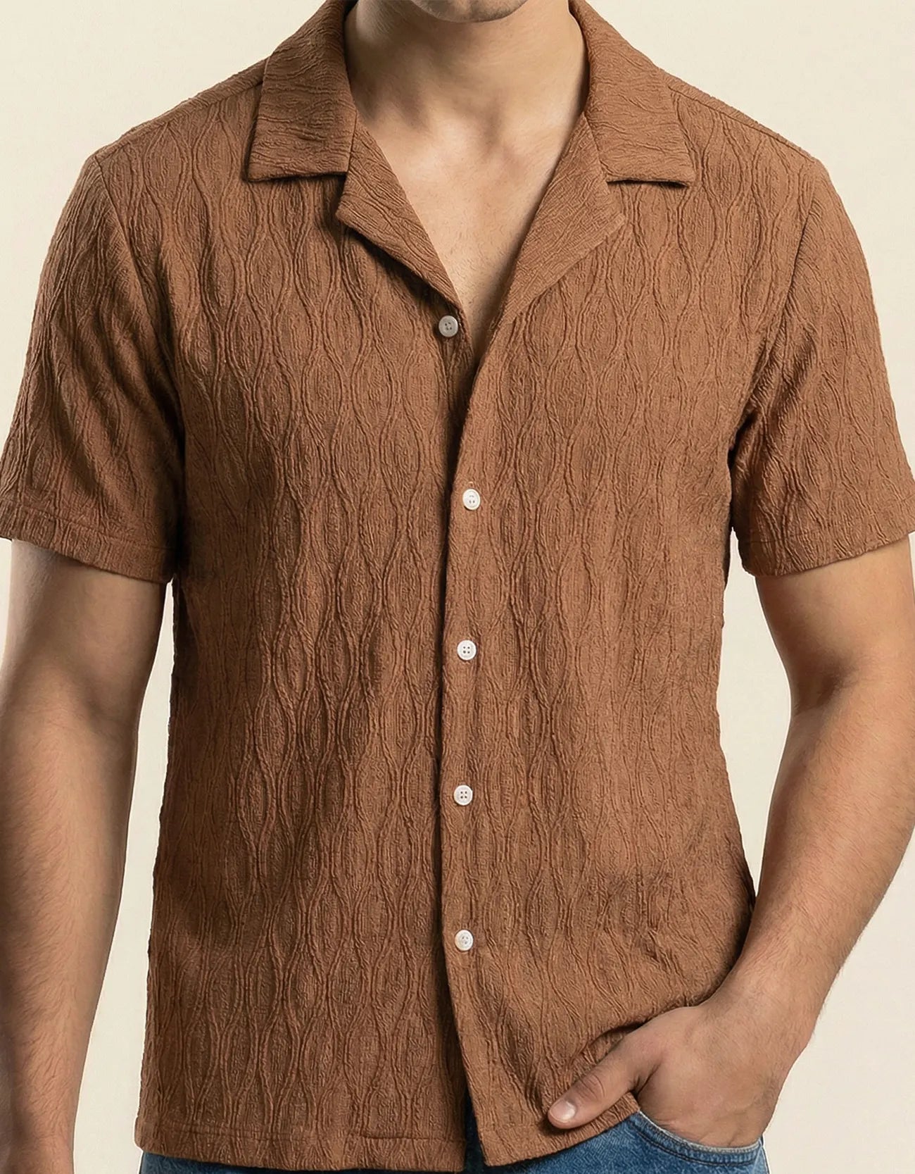 MESH TEXTURED CAMP SHIRT