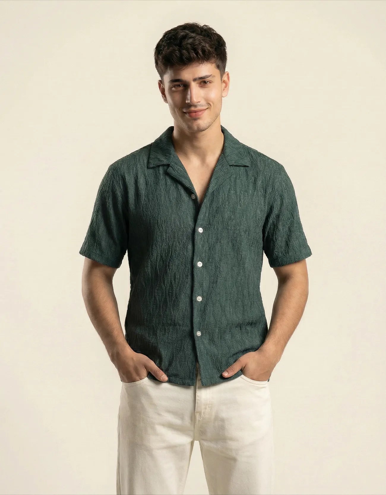 MESH TEXTURED CAMP SHIRT